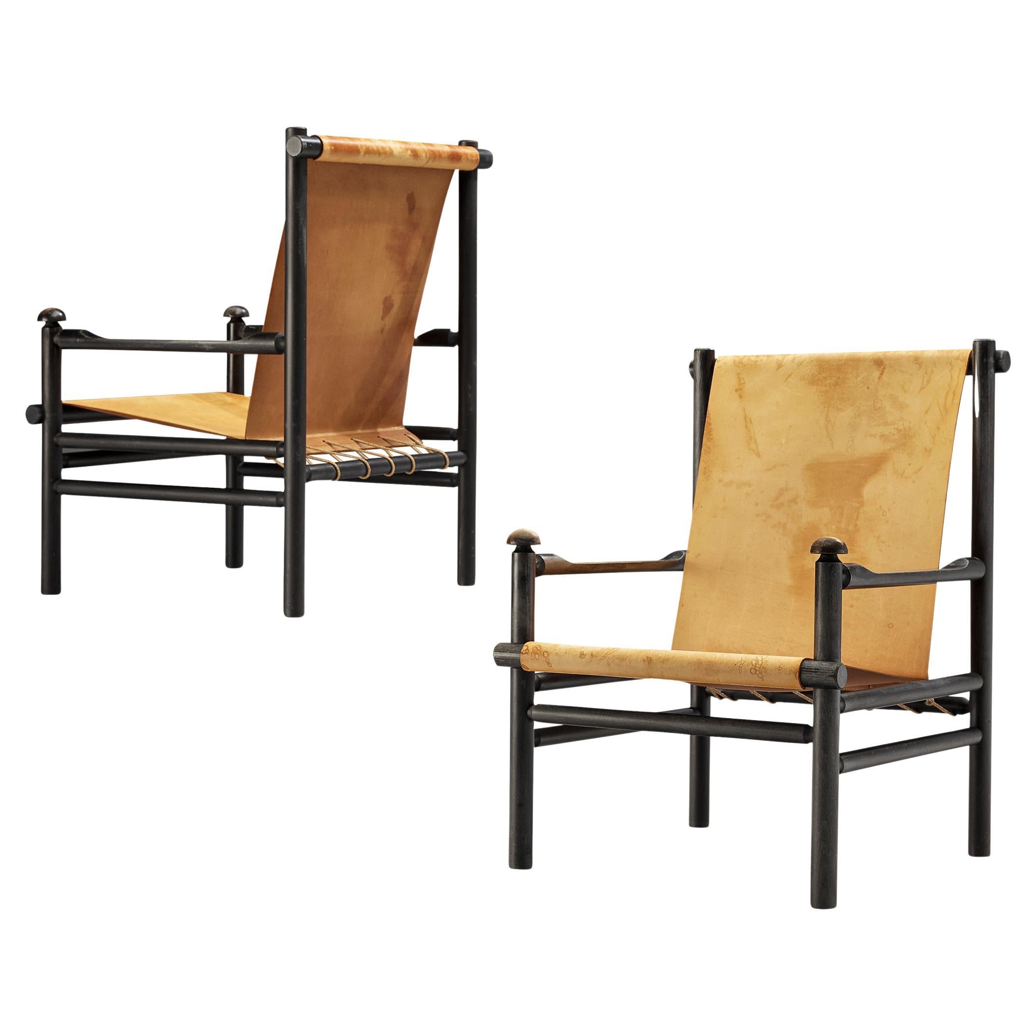 Pair of Italian Lounge Chairs in Patinated Leather