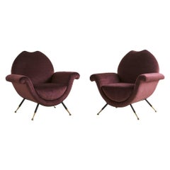 Pair of Italian Lounge Chairs in Purple Mohair