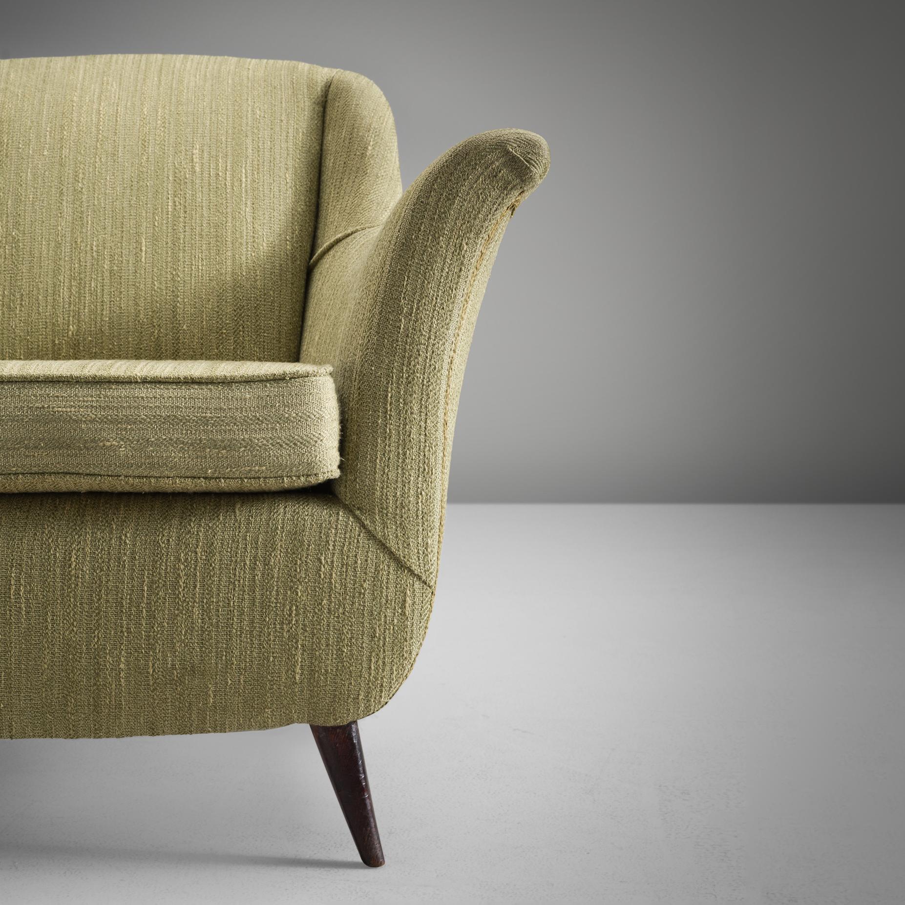 Mid-20th Century Pair of Italian Lounge Chairs in Soft Green Upholstery