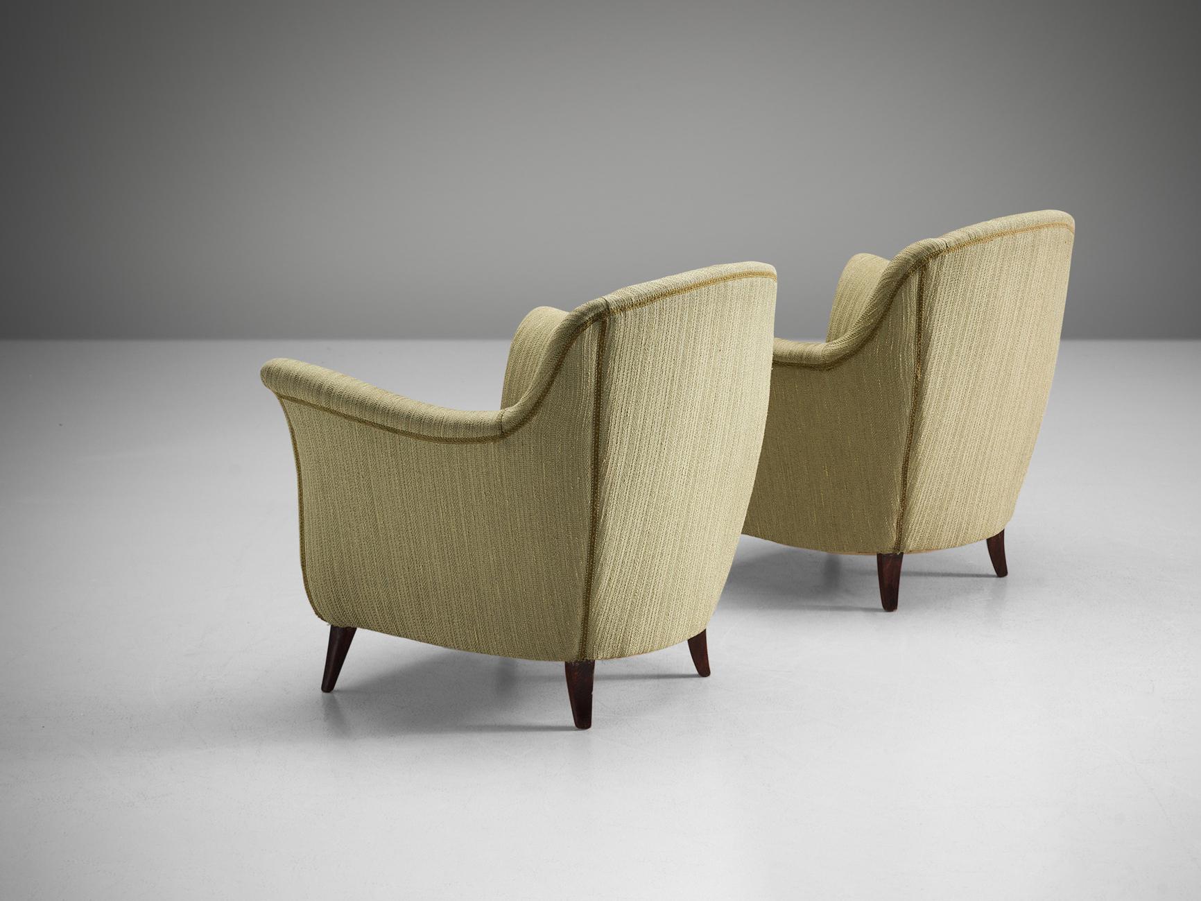 Pair of Italian Lounge Chairs in Soft Green Upholstery 1