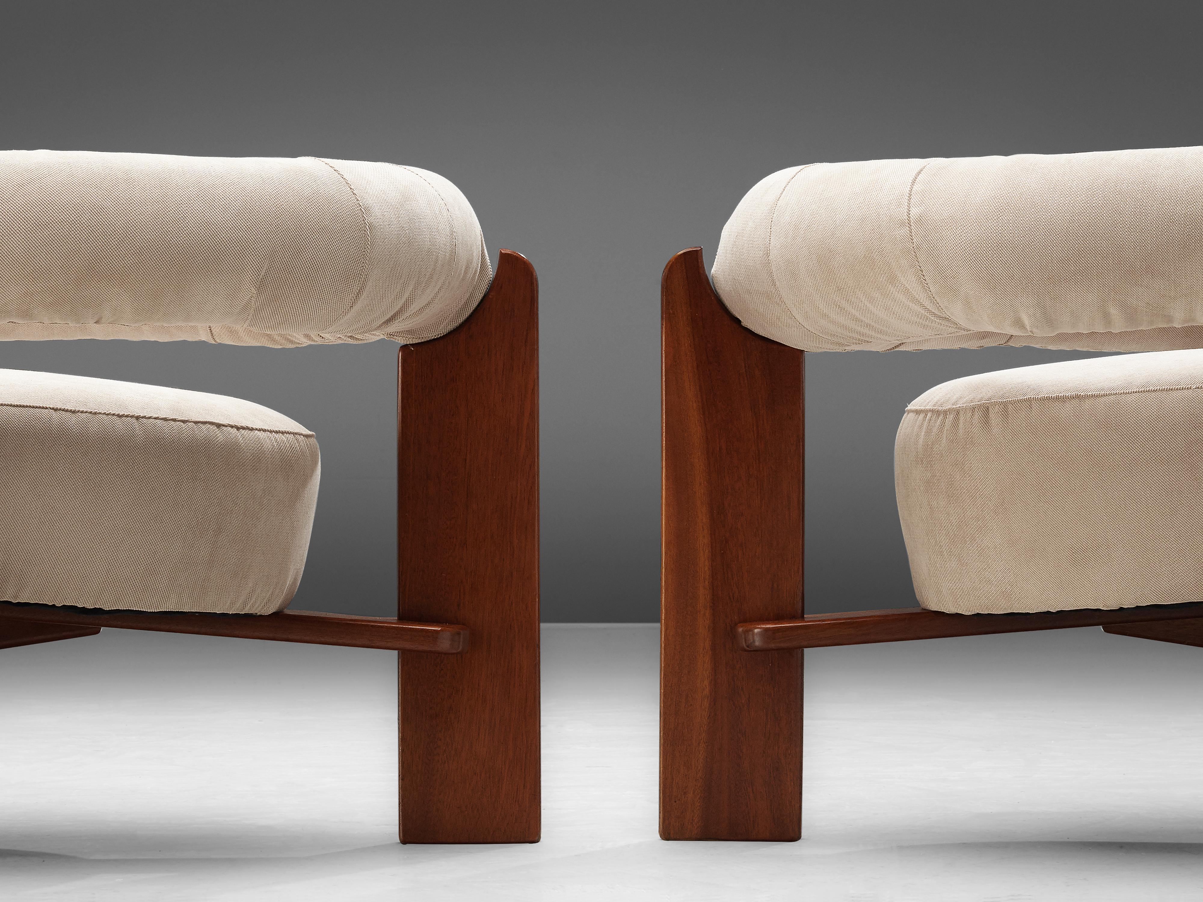 Mid-Century Modern Pair of Italian Lounge Chairs in Mahogany