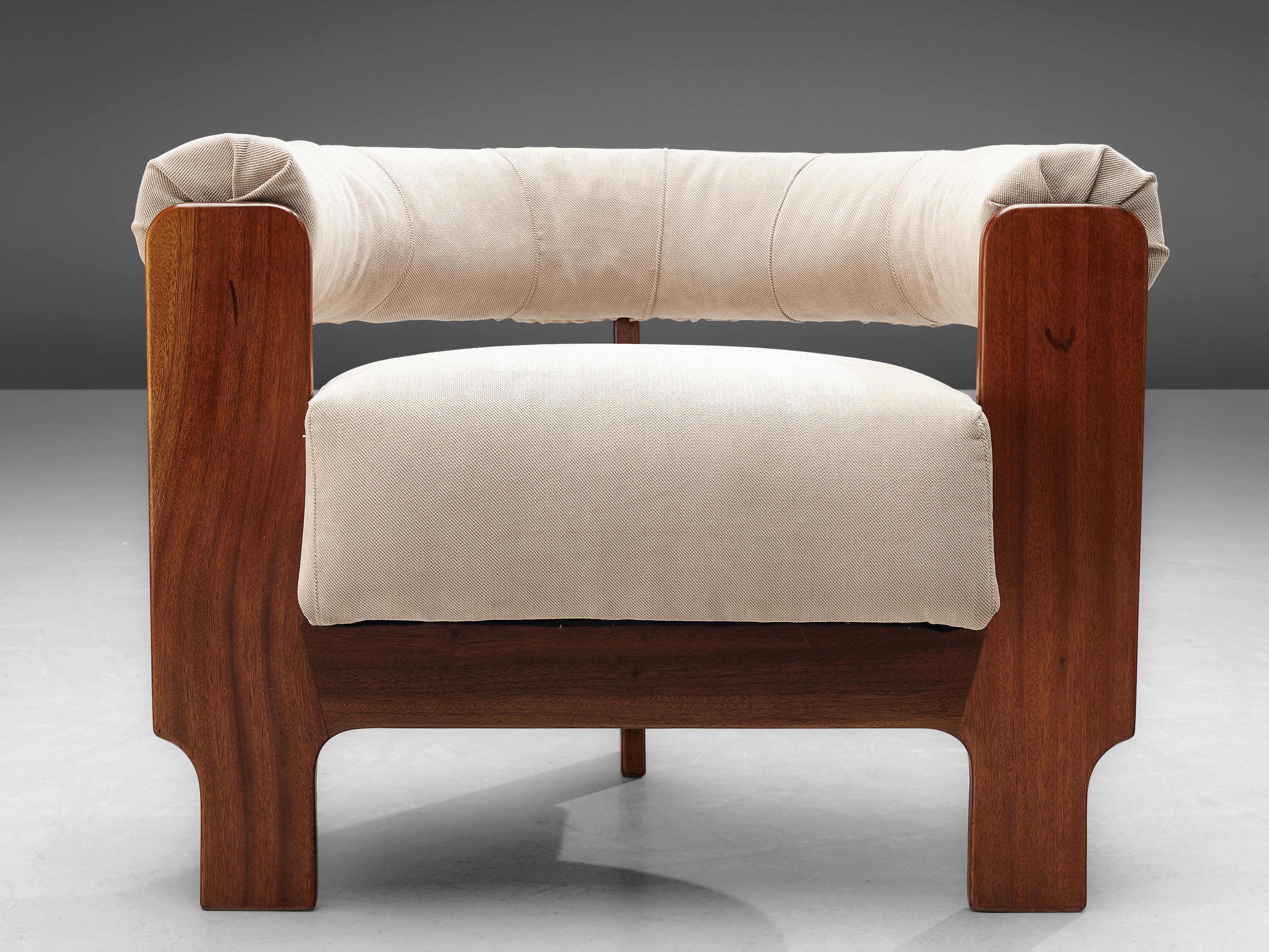 Mid-20th Century Pair of Italian Lounge Chairs in Mahogany