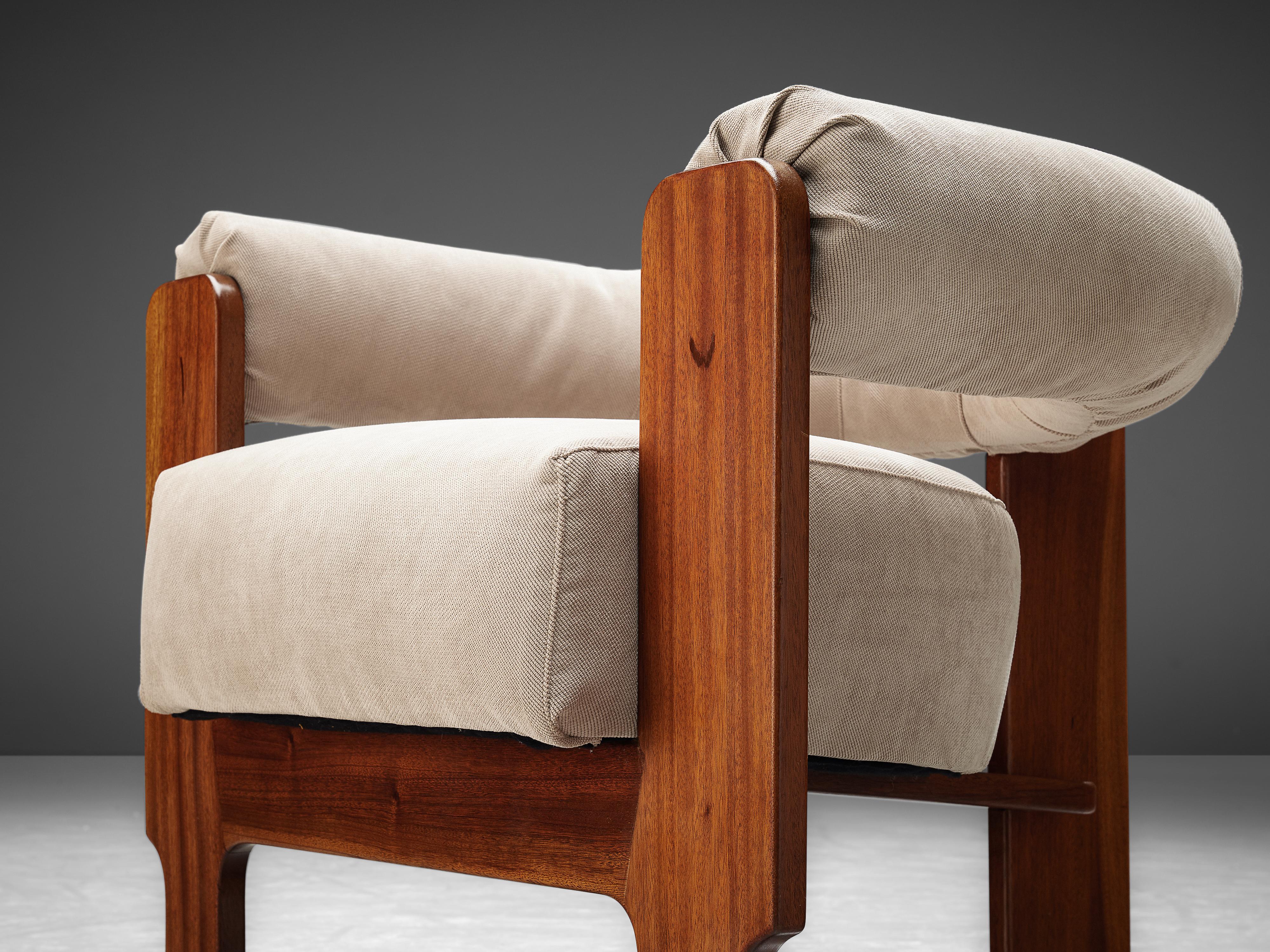 Fabric Pair of Italian Lounge Chairs in Mahogany