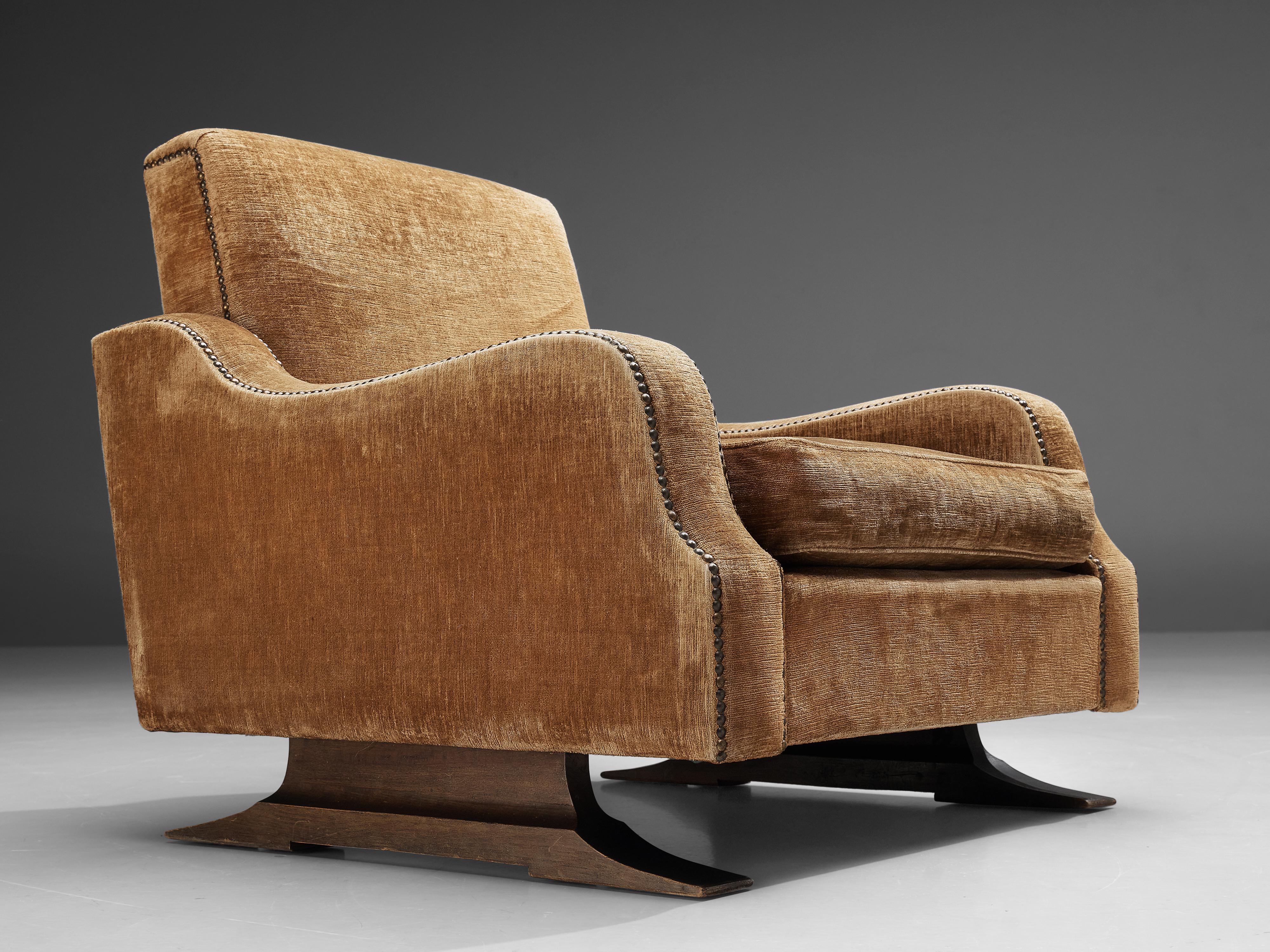 Mid-Century Modern Pair of Italian Lounge Chairs in Velvet Upholstery