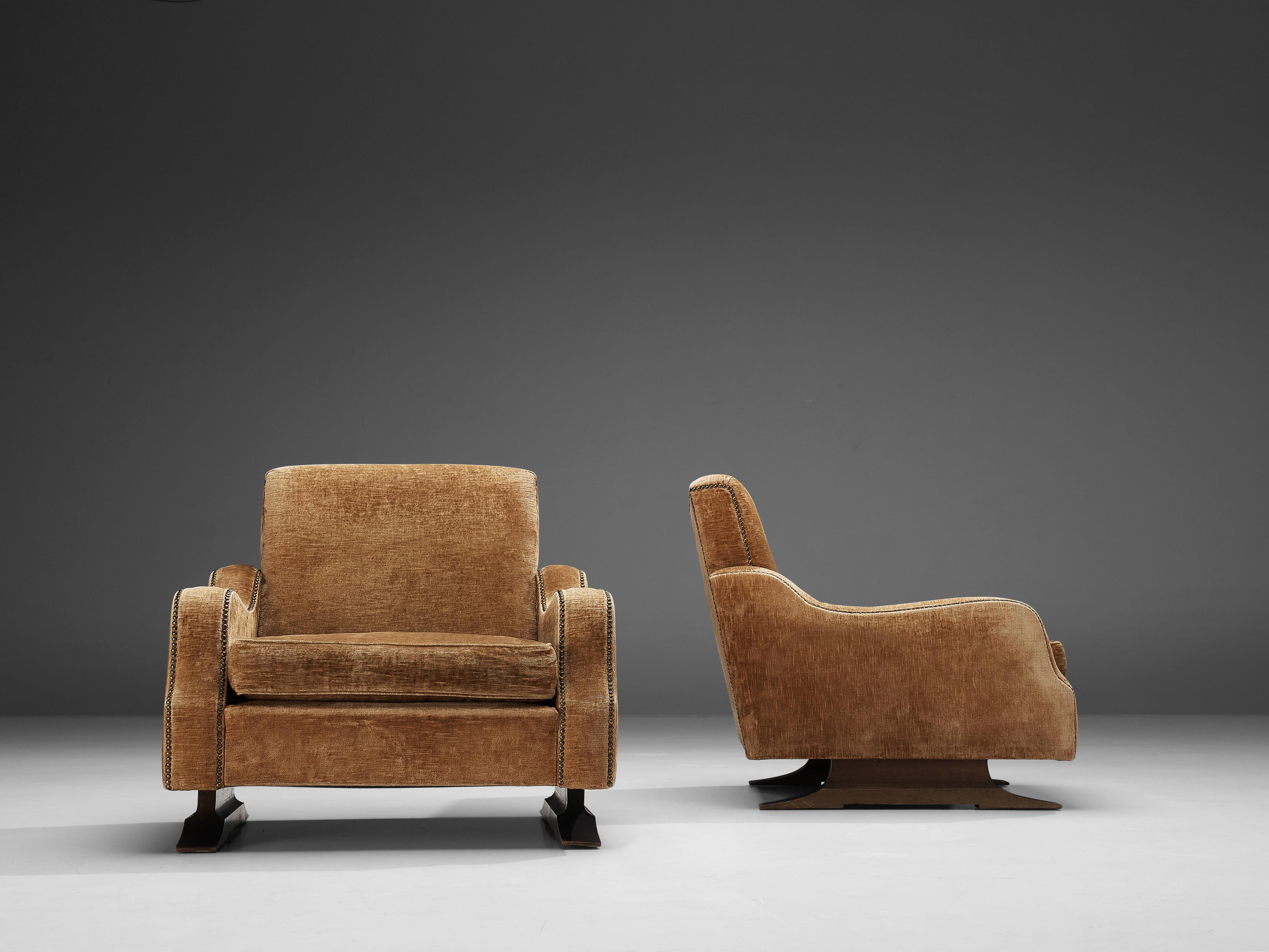 Pair of Italian Lounge Chairs in Velvet Upholstery 2