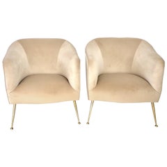 Pair of Italian Lounge Chairs on Brass Legs Midcentury, Isa Bergamo, Italy