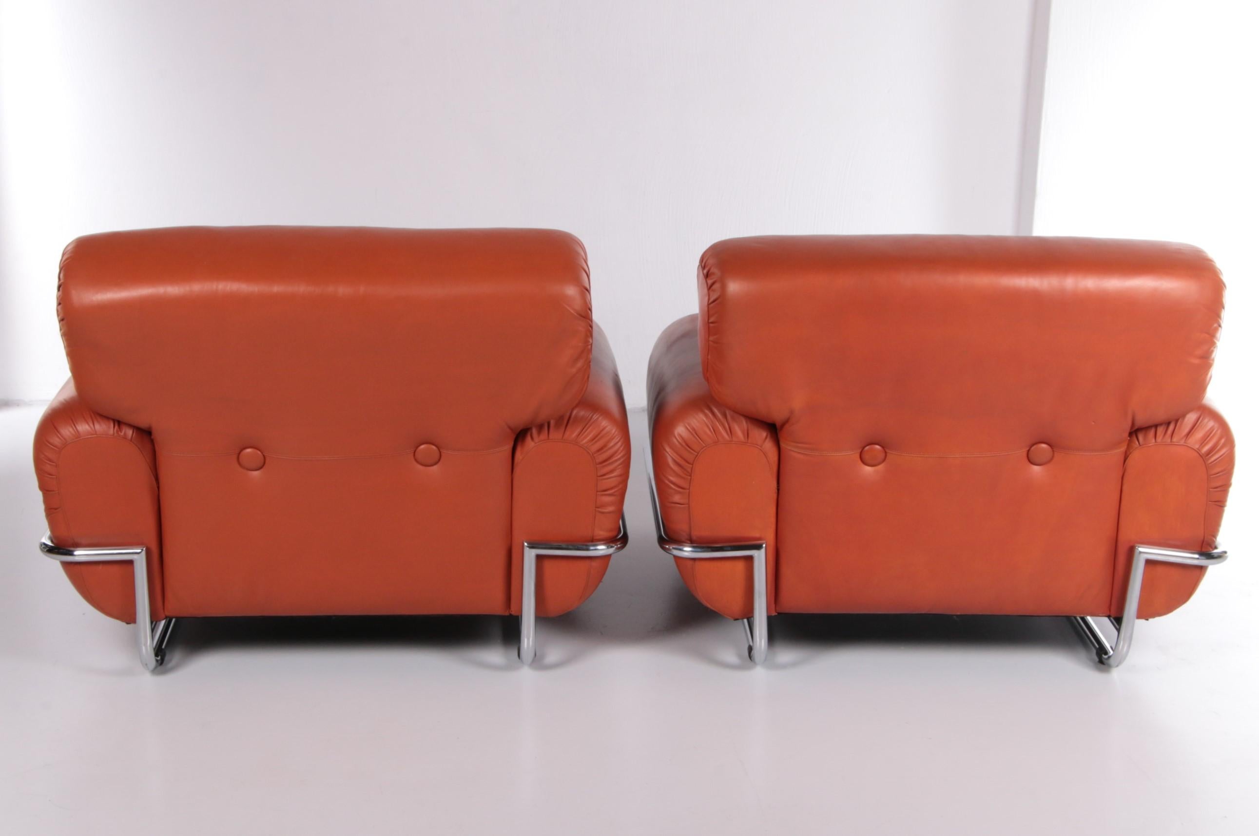 Vintage Leather Armchairs Guido Faleschini Style - Set of 2 In Good Condition For Sale In Oostrum-Venray, NL