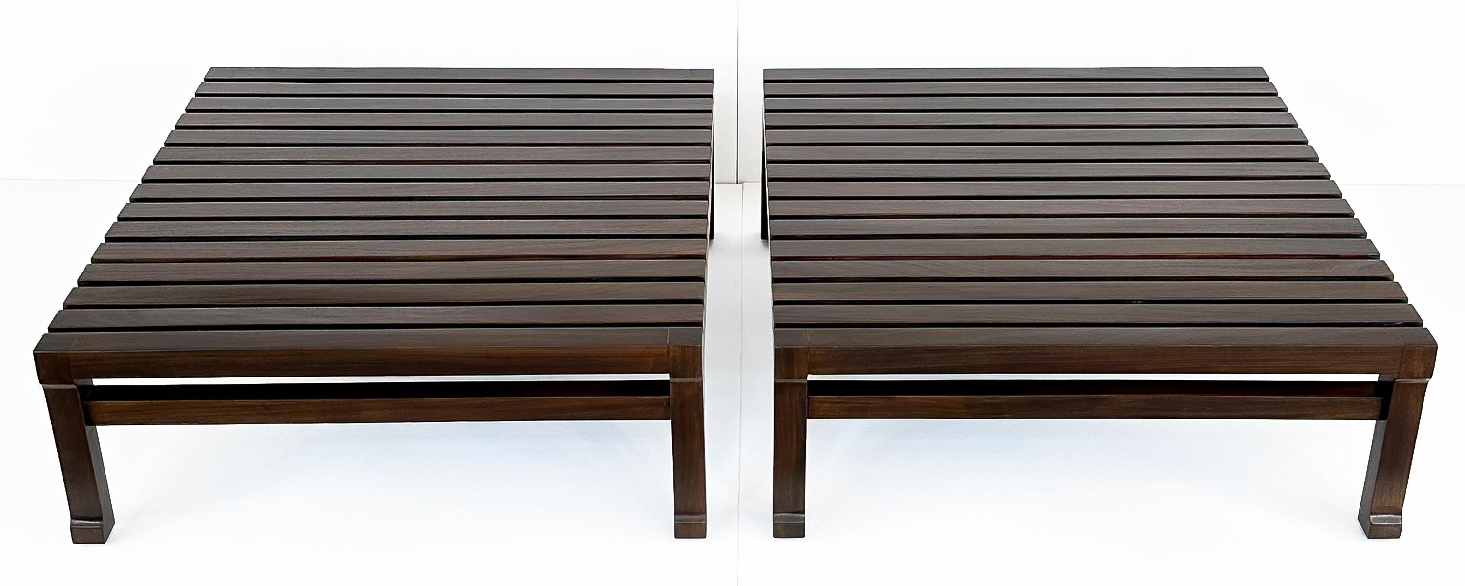 Mid-Century Modern Pair of Italian Low Slatted End Tables or Coffee Tables