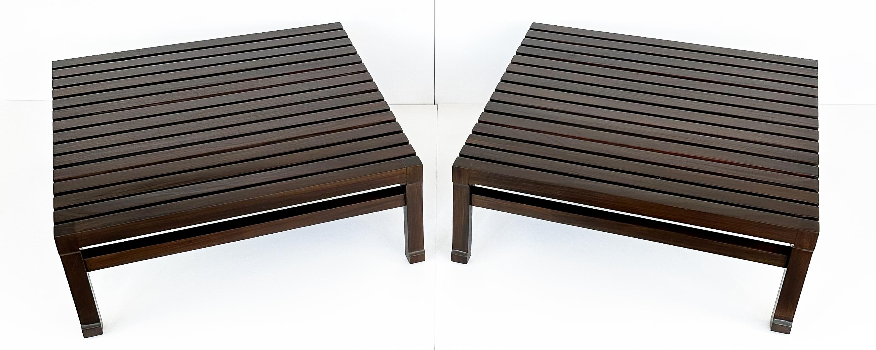 Pair of Italian Low Slatted End Tables or Coffee Tables 1