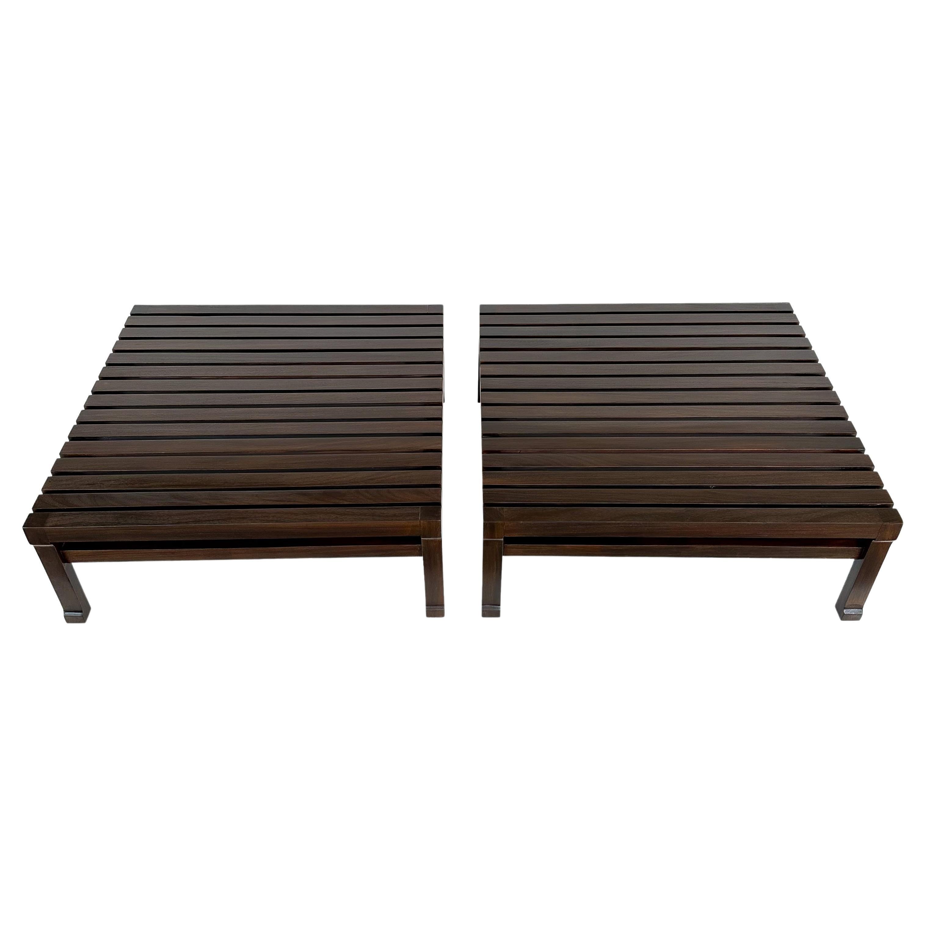 Pair of Italian Low Slatted End Tables or Coffee Tables
