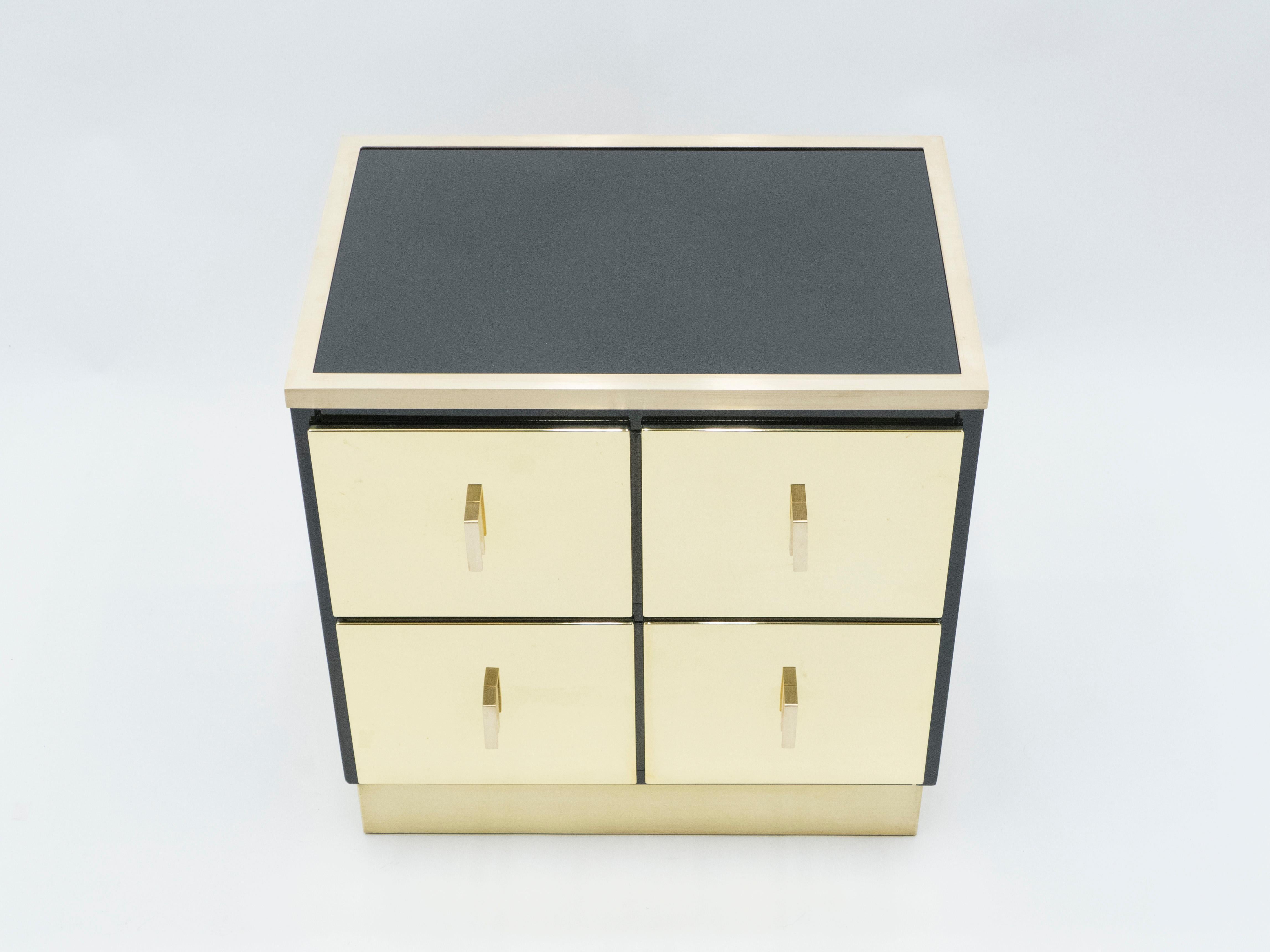 Pair of Italian Luciano Frigerio Black Lacquered Brass Nightstands Tables, 1970s 5