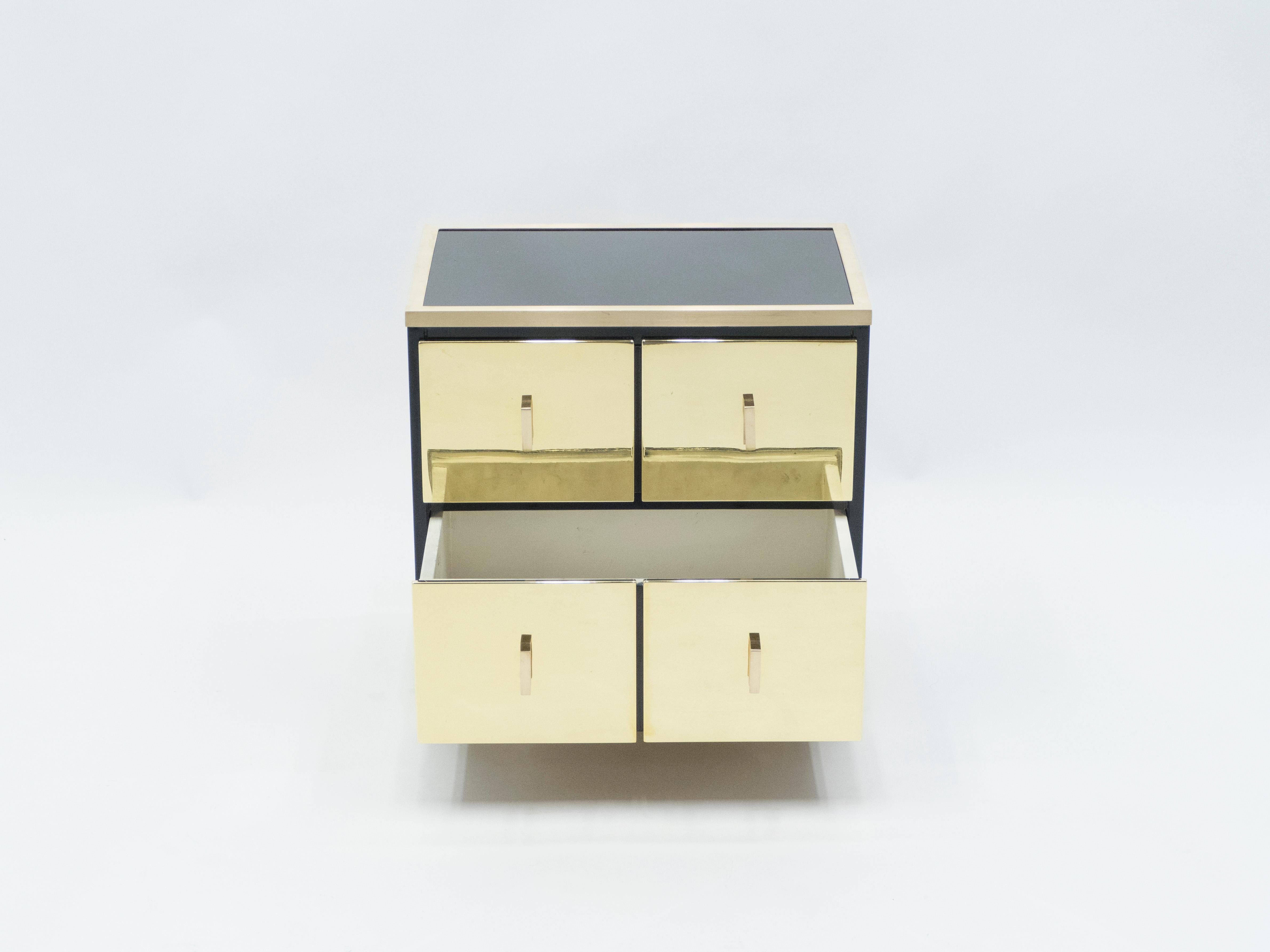 Pair of Italian Luciano Frigerio Black Lacquered Brass Nightstands Tables, 1970s 6