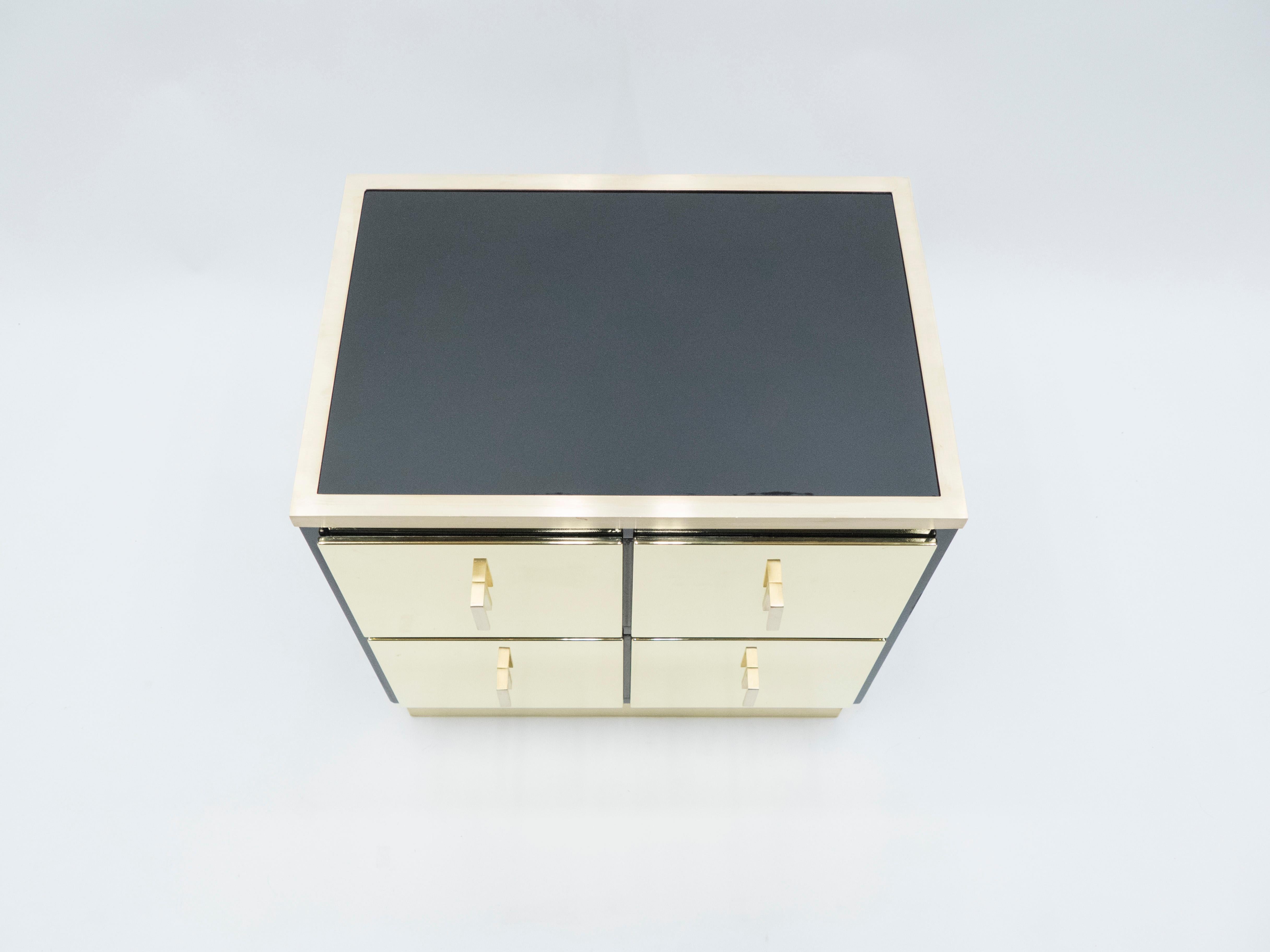 Pair of Italian Luciano Frigerio Black Lacquered Brass Nightstands Tables, 1970s 7