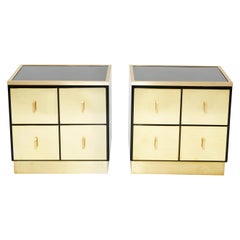 Pair of Italian Luciano Frigerio Black Lacquered Brass Nightstands Tables, 1970s