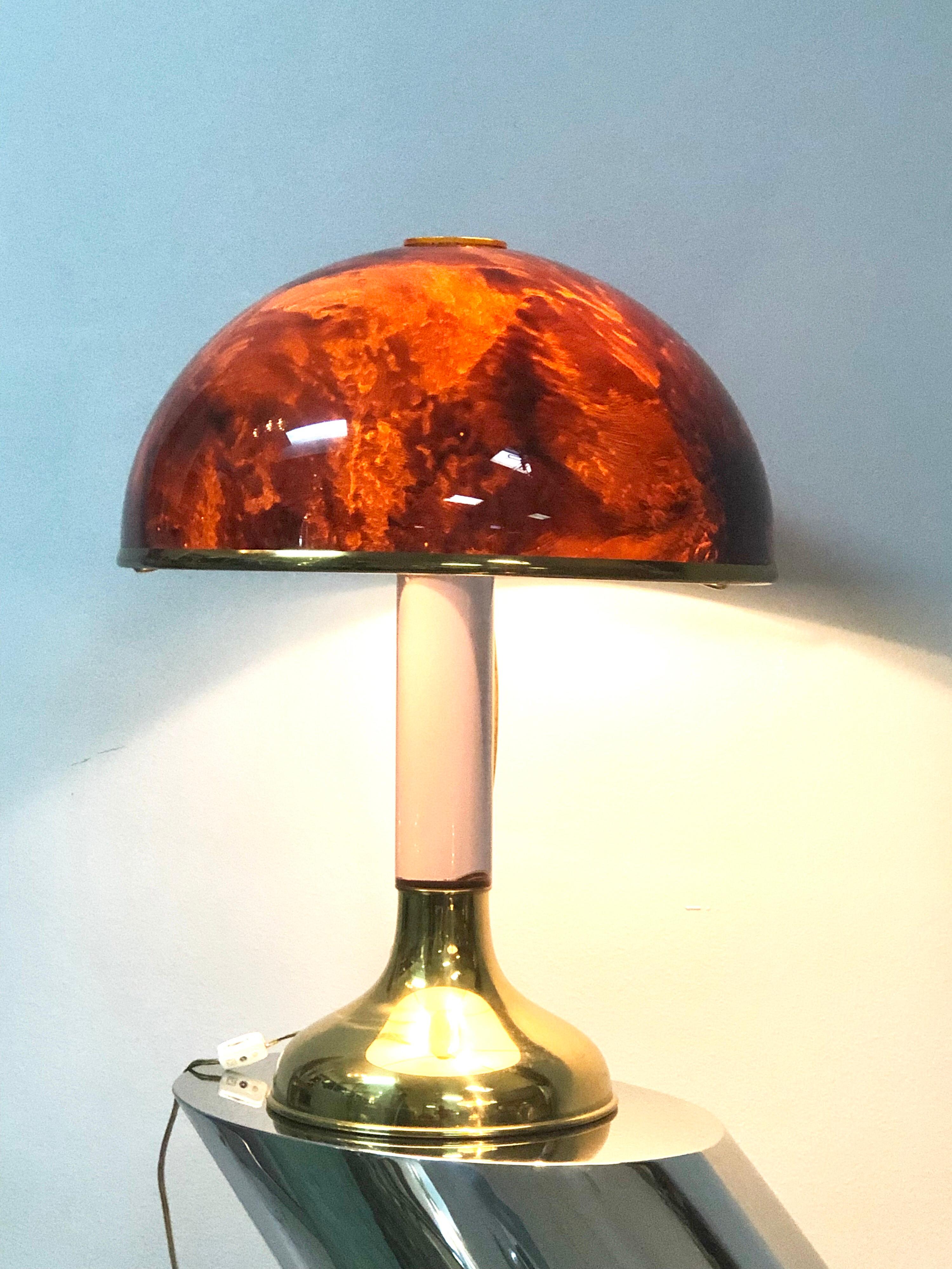 Modern Pair of Italian Lucite and Faux Tortoise Table Lamps, 1970s