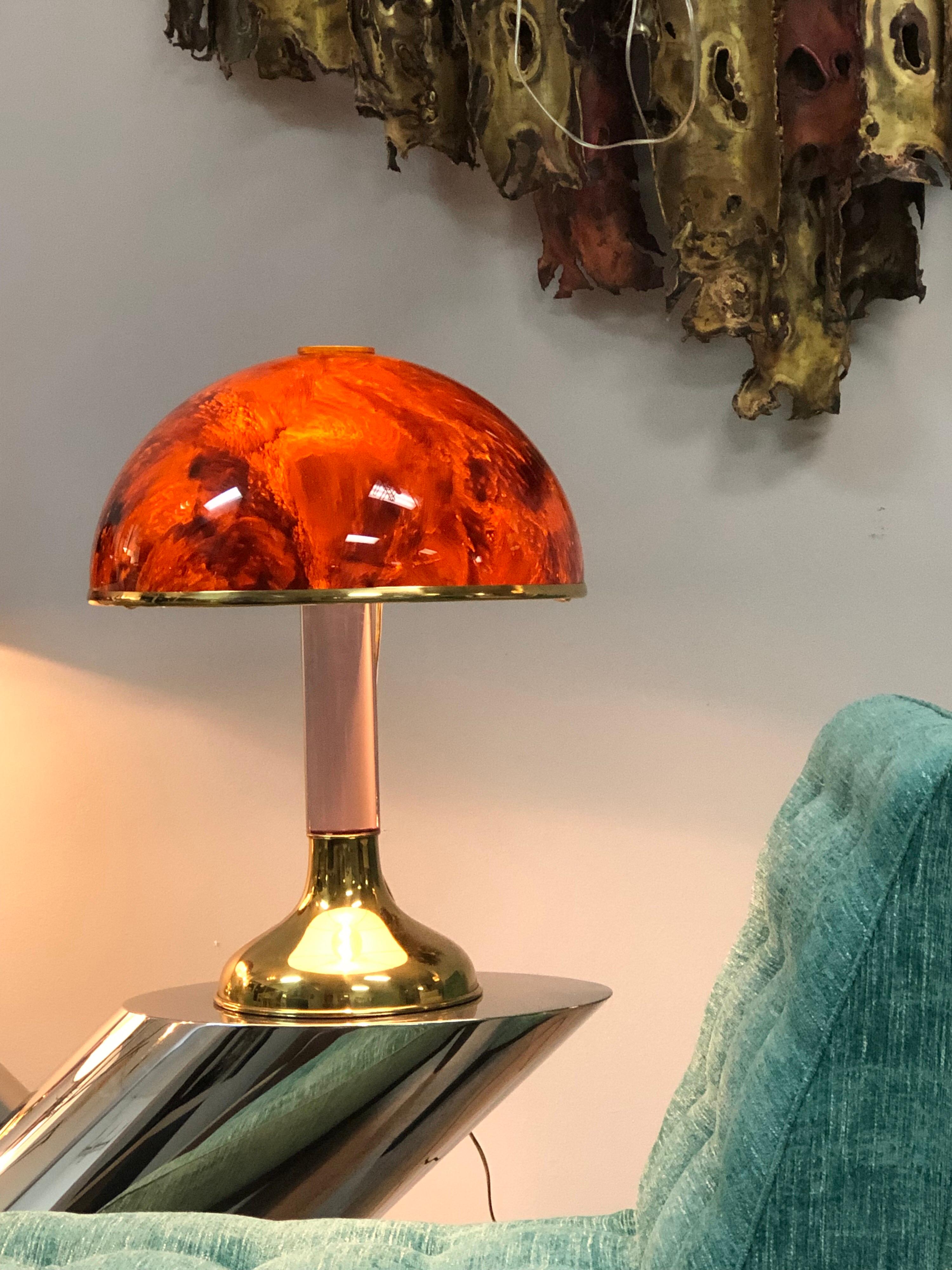 Pair of Italian Lucite and Faux Tortoise Table Lamps, 1970s In Good Condition In Miami, FL