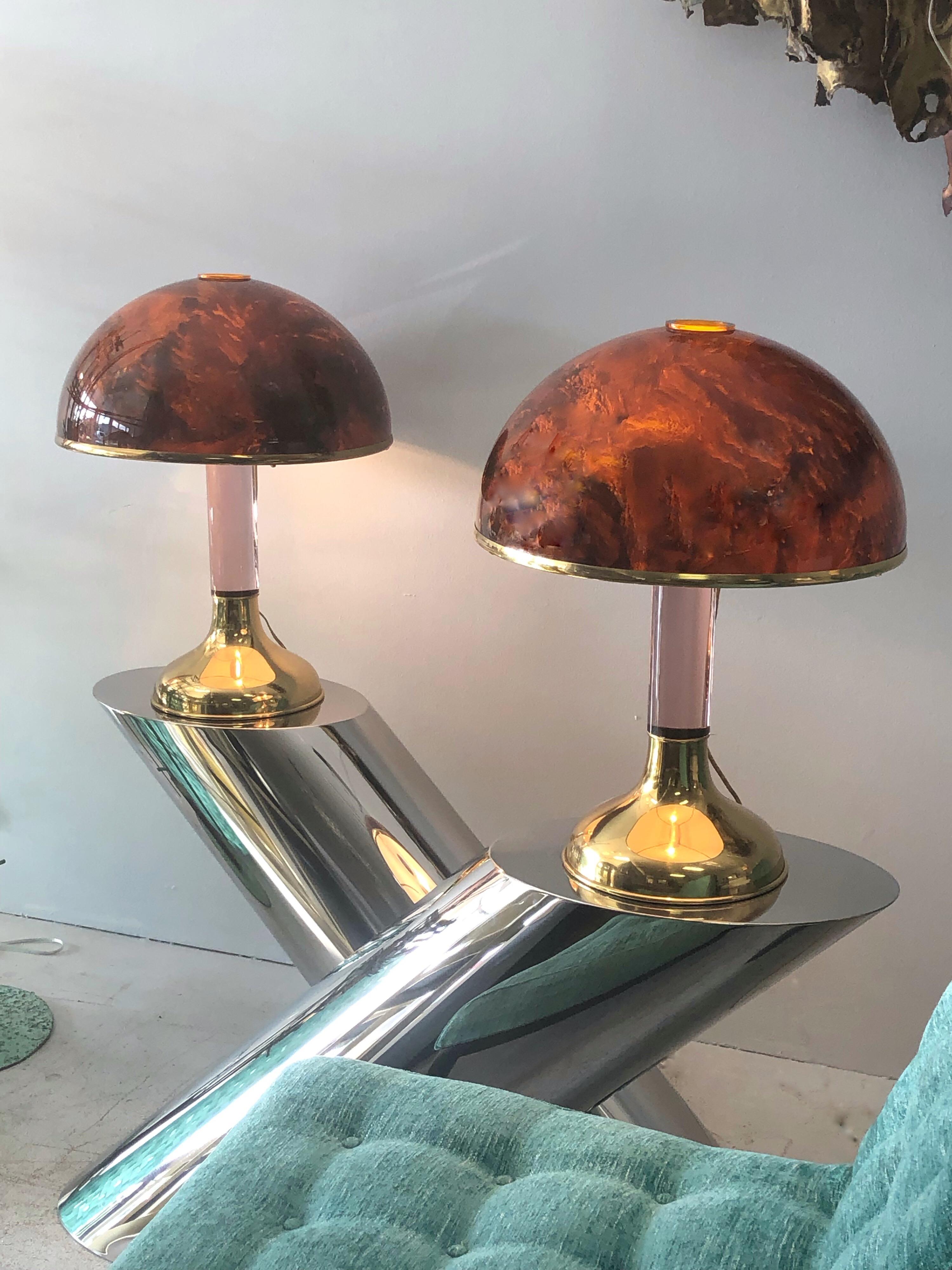 Pair of Italian Lucite and Faux Tortoise Table Lamps, 1970s 3