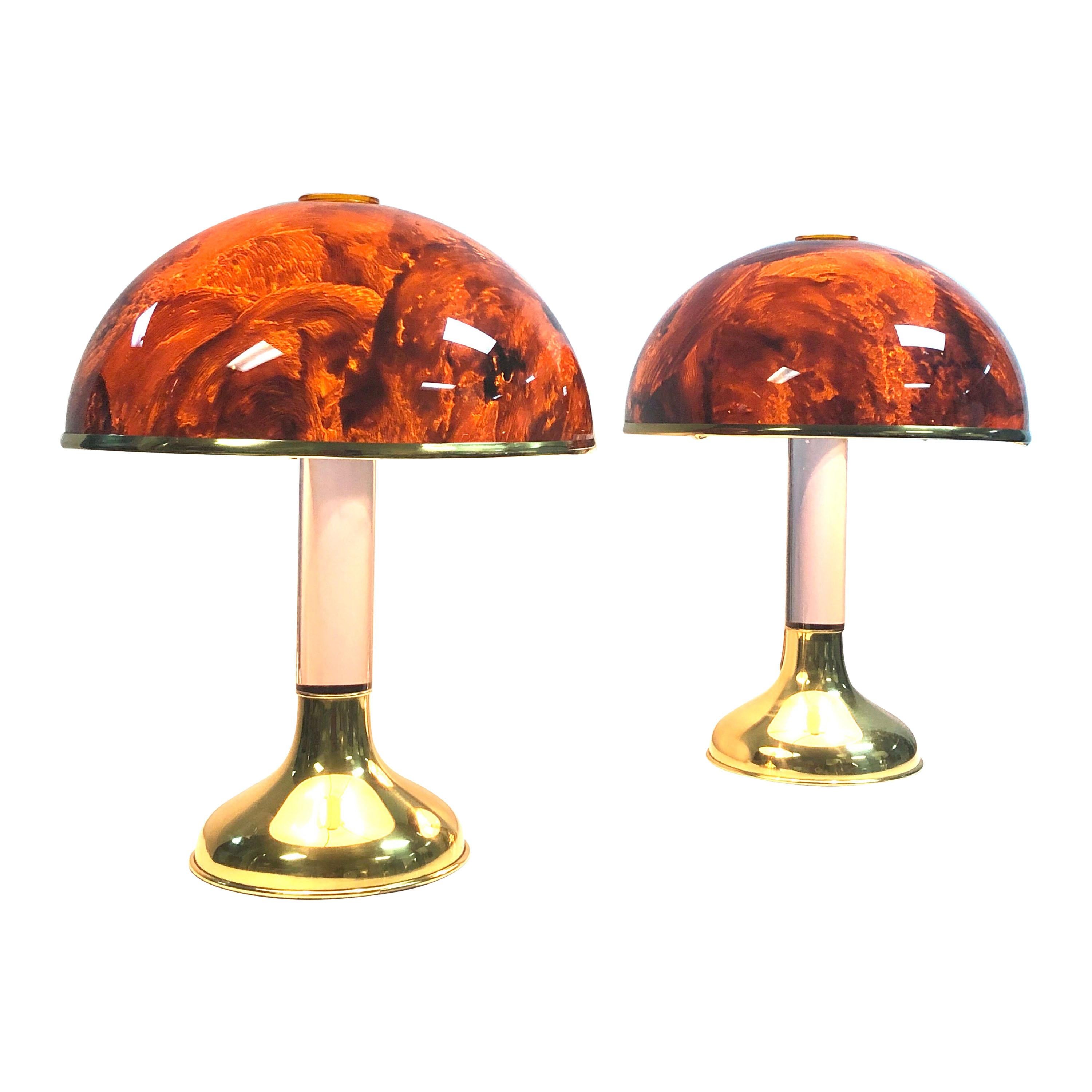 Pair of Italian Lucite and Faux Tortoise Table Lamps, 1970s