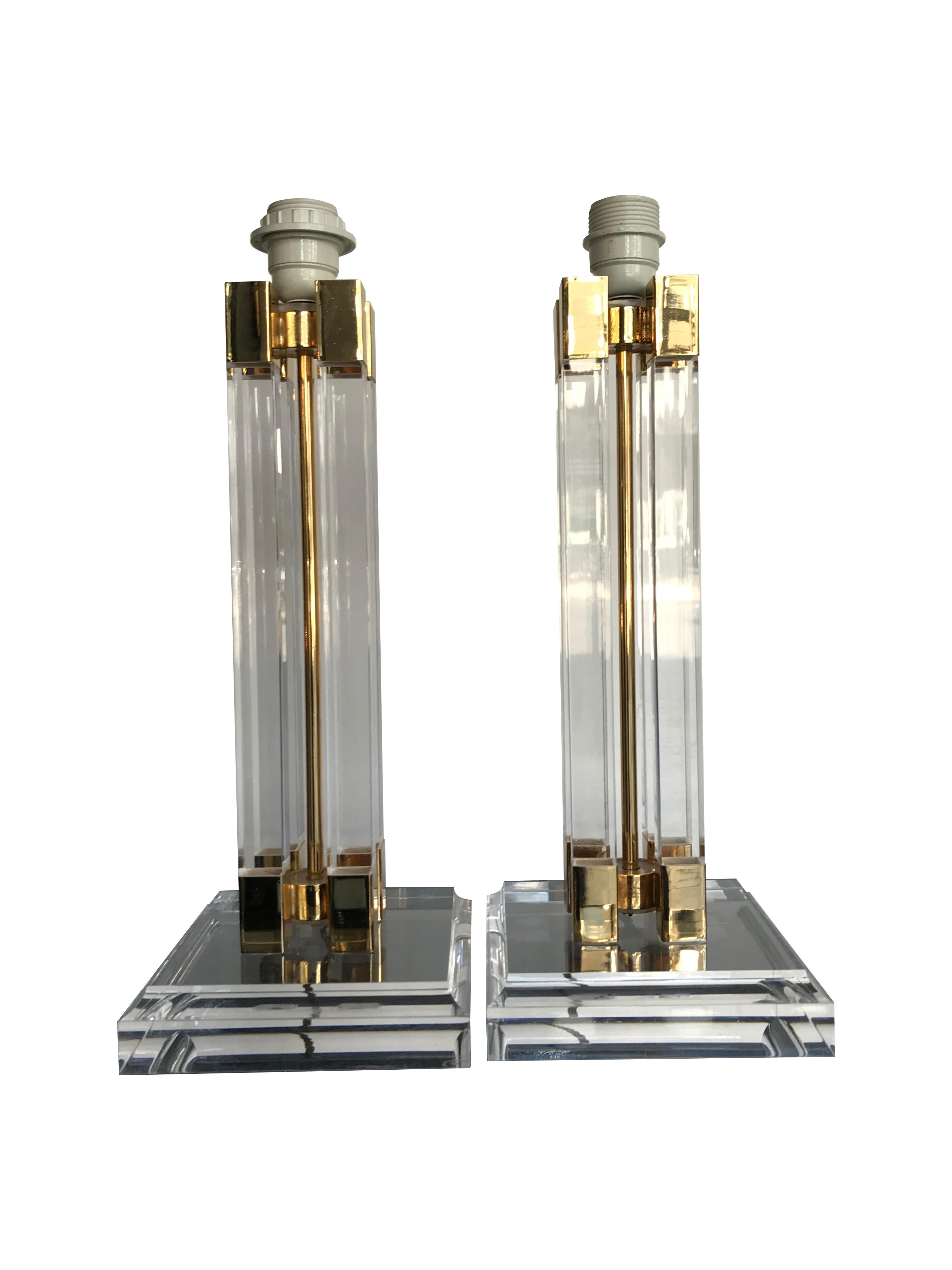 Pair of Italian Lucite and Gilt Metal Lamps 5