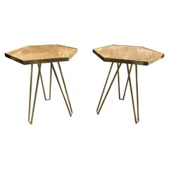 Pair of Italian Made Brass and Onyx Hexagonal Side Tables