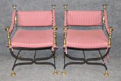 Pair of Italian Made Brass and Steel Savonarola Armchairs C. 1940