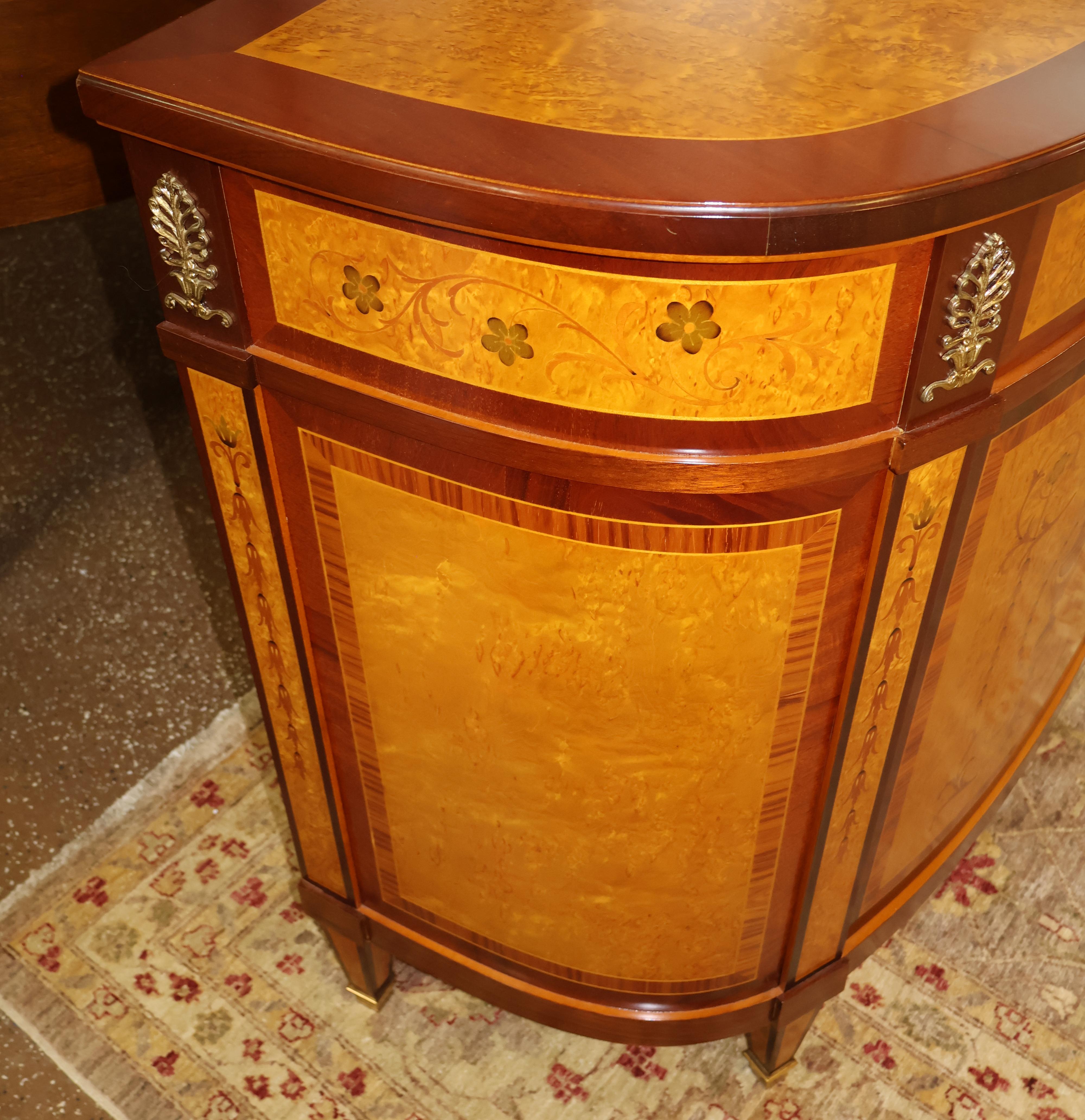 Pair Of Italian Made Burled Walnut Banded Demilune Chest Server Buffets 4