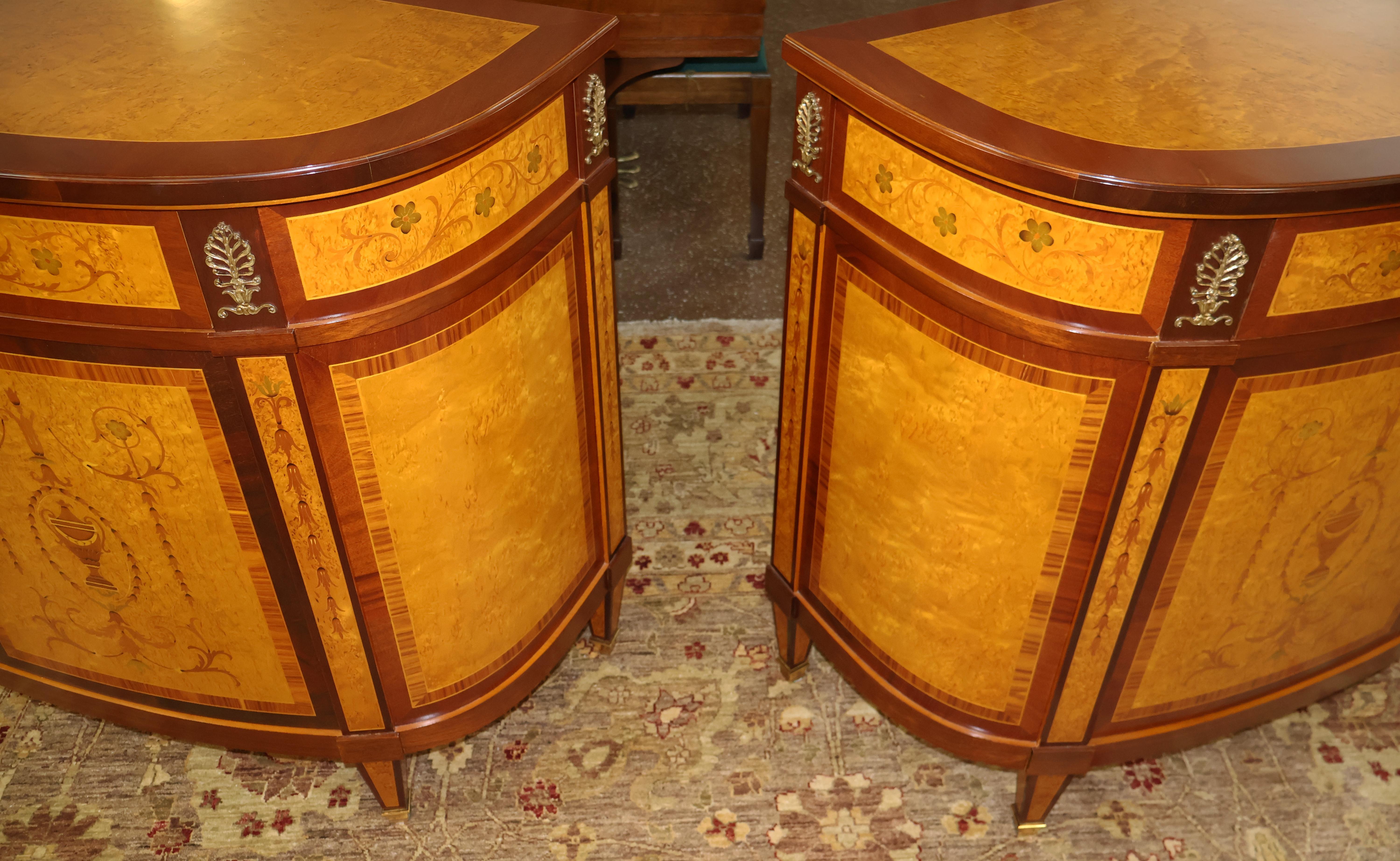 Pair Of Italian Made Burled Walnut Banded Demilune Chest Server Buffets 5
