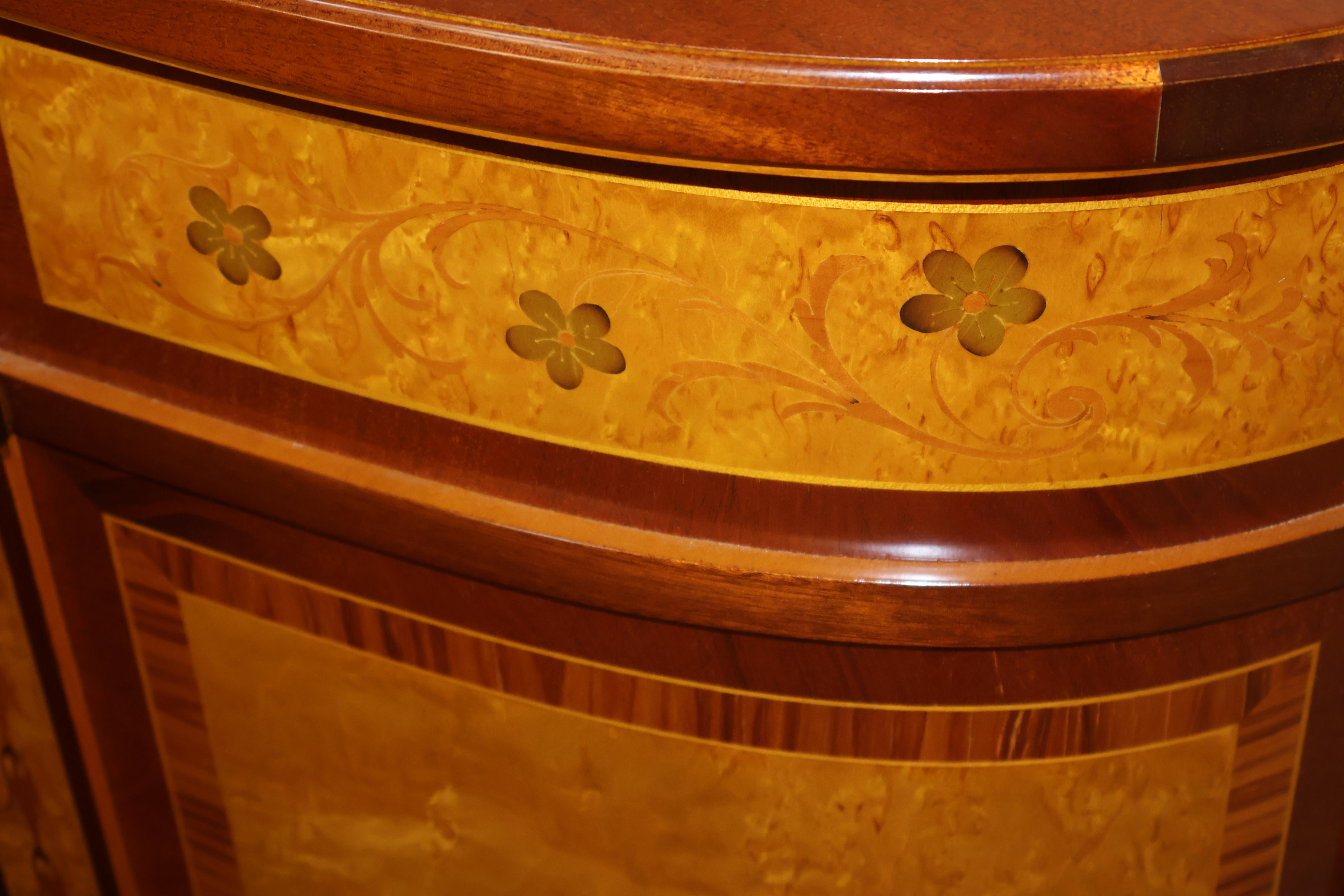 Pair Of Italian Made Burled Walnut Banded Demilune Chest Server Buffets 7