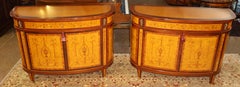Pair Of Italian Made Burled Walnut Banded Demilune Chest Server Buffets