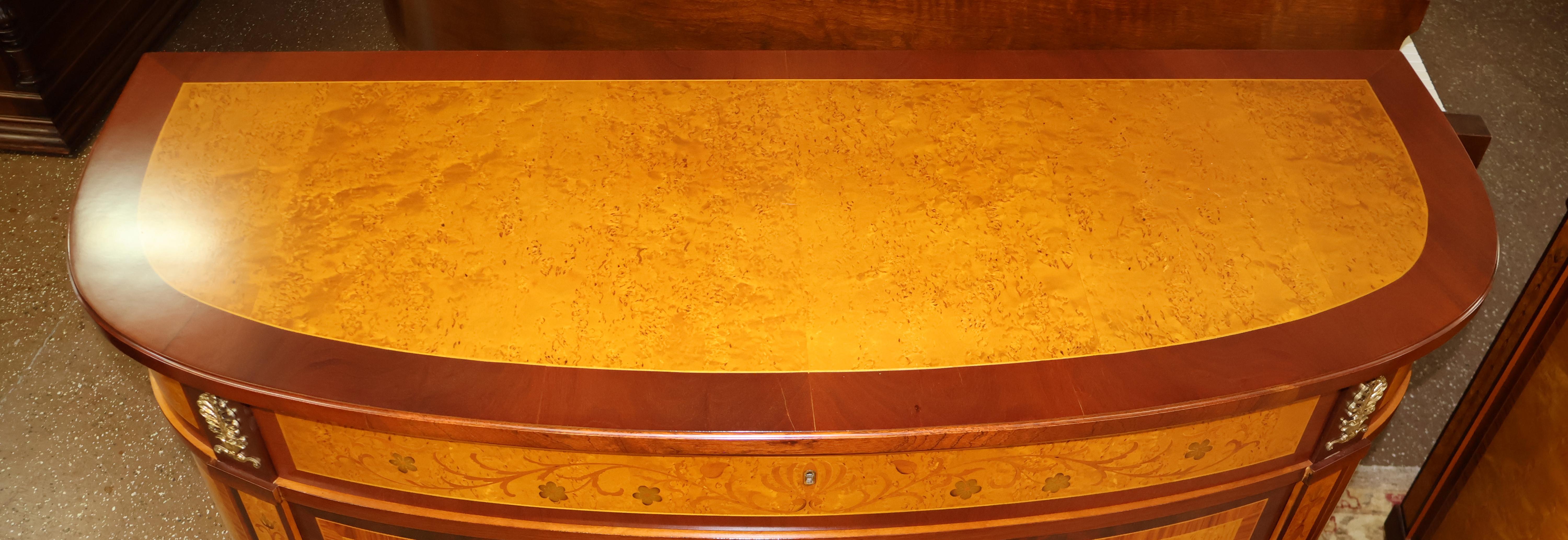Pair Of Italian Made Burled Walnut Banded Demilune Chest Server Buffets 2