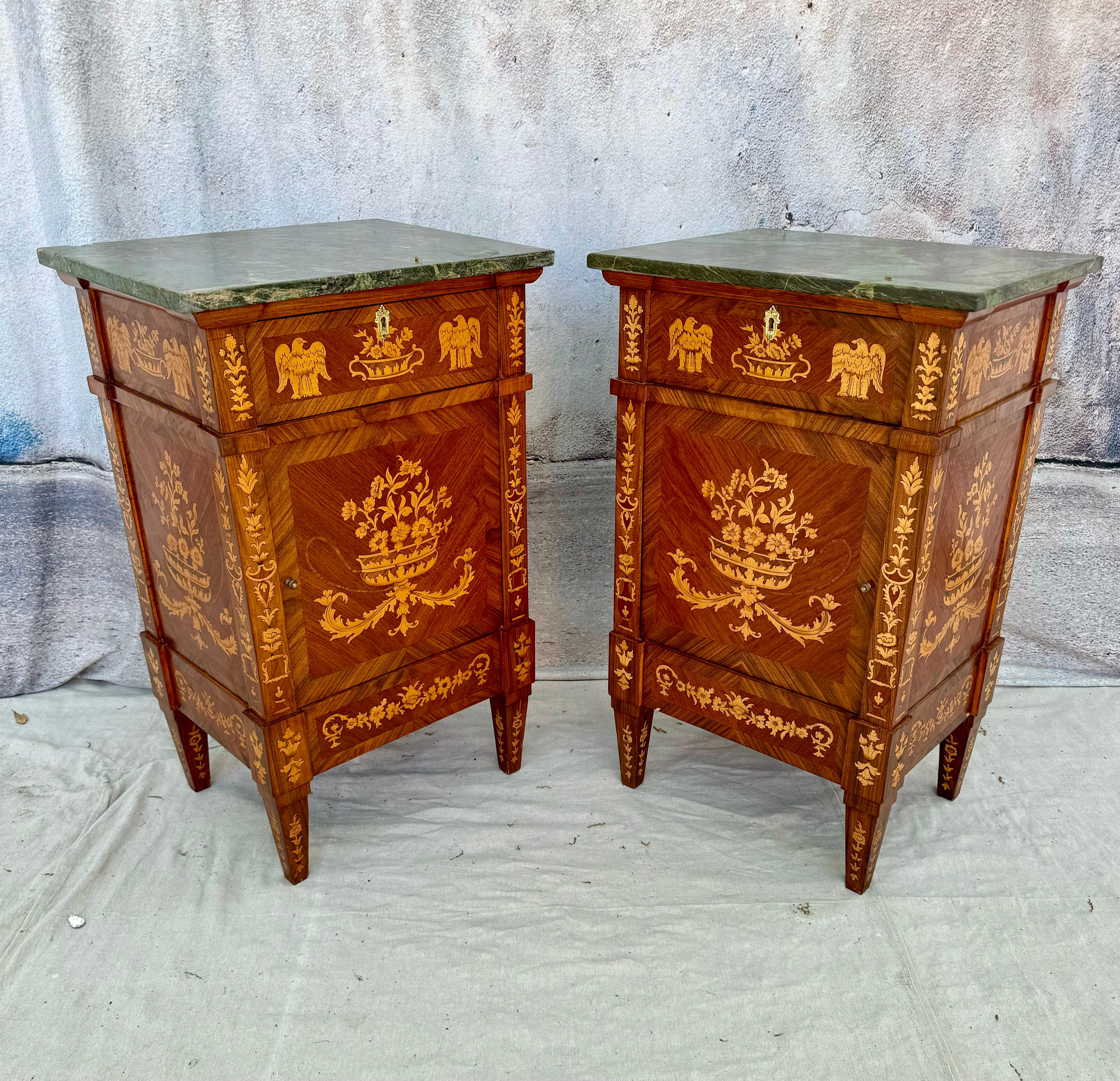 Pair Of Italian Maggiolini Style Inlaid Bedside Tables For Sale 6