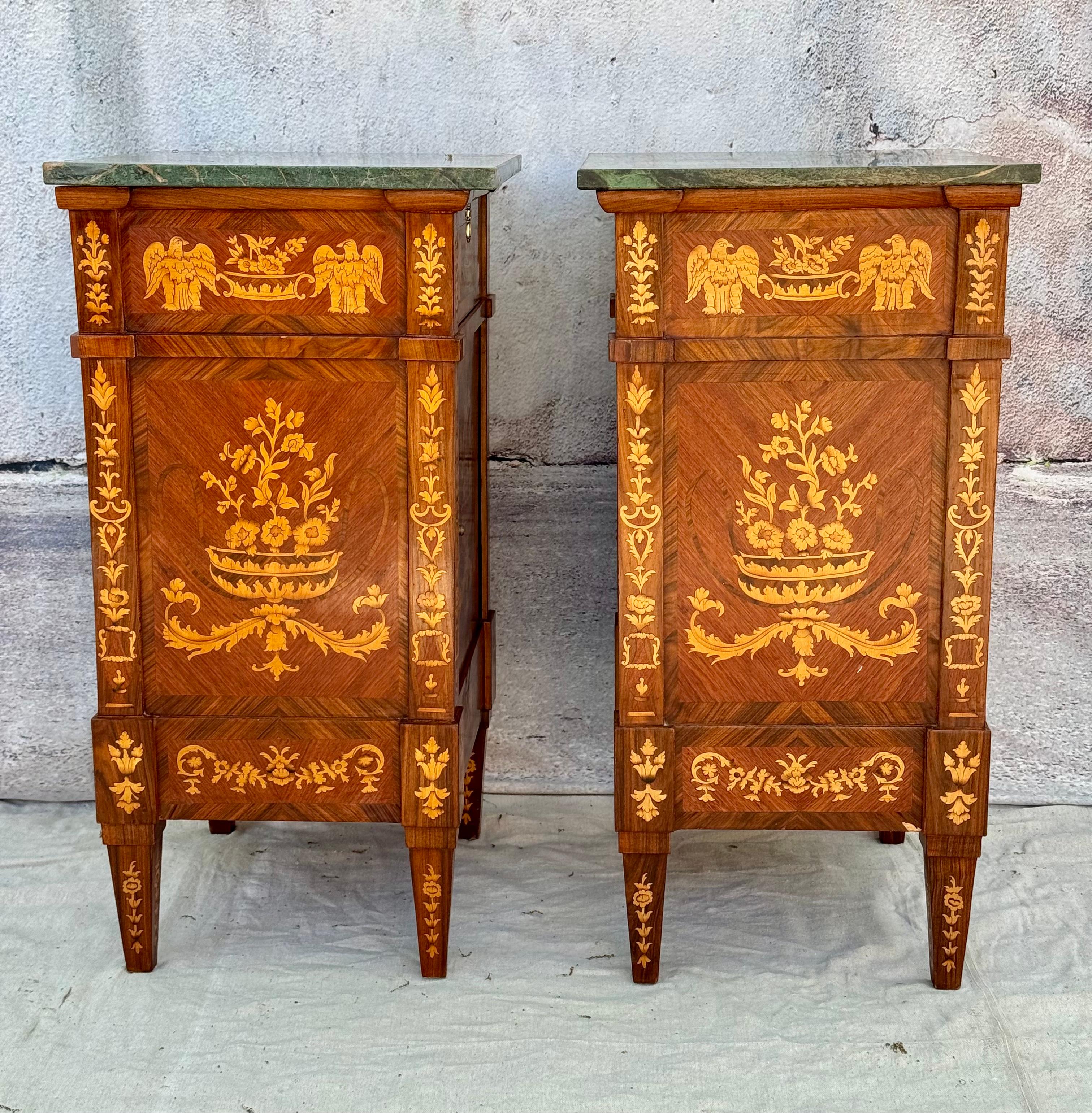 Pair Of Italian Maggiolini Style Inlaid Bedside Tables For Sale 2