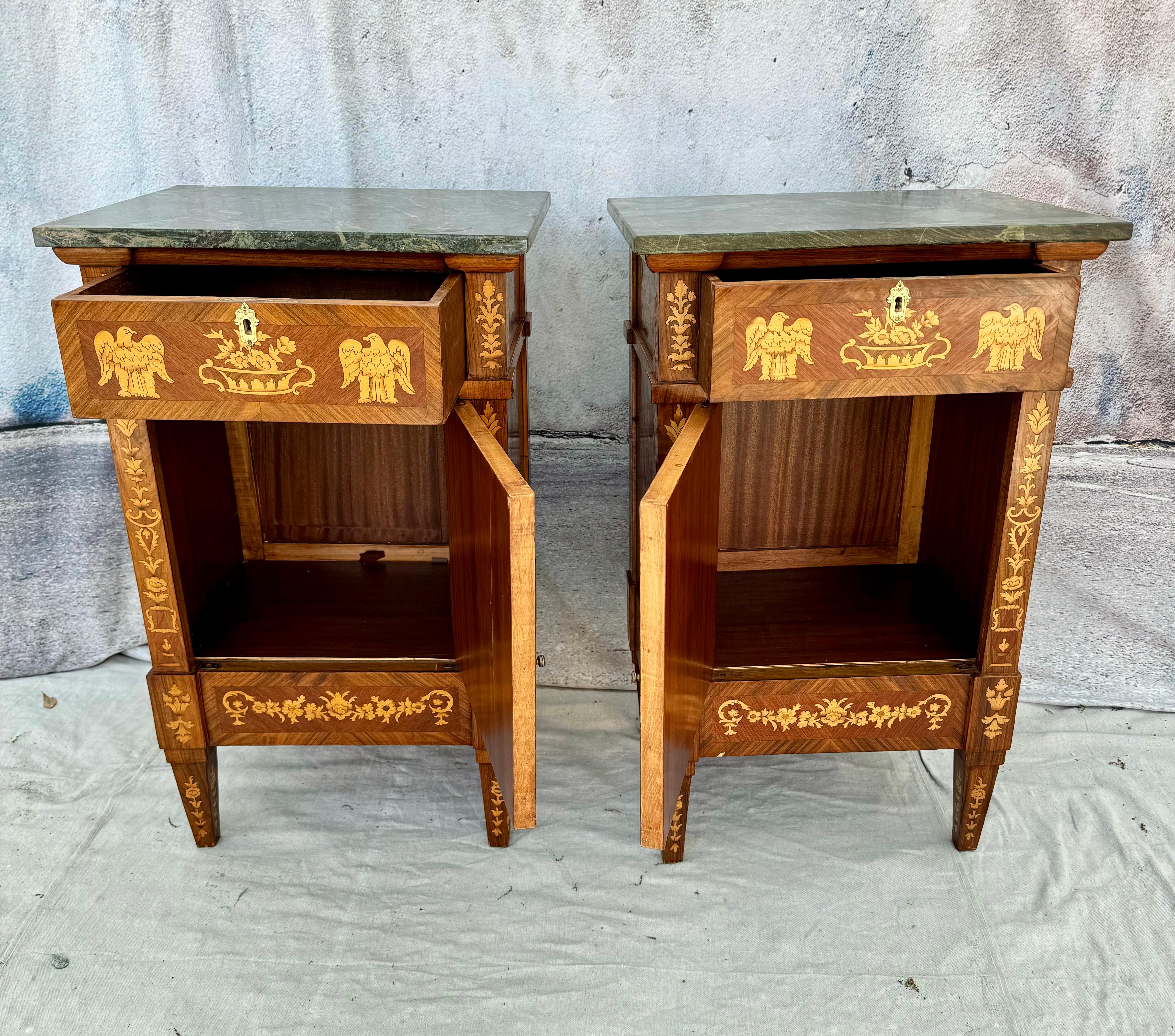 Pair Of Italian Maggiolini Style Inlaid Bedside Tables For Sale 3