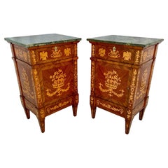 Used Pair Of Italian Maggiolini Style Inlaid Bedside Tables