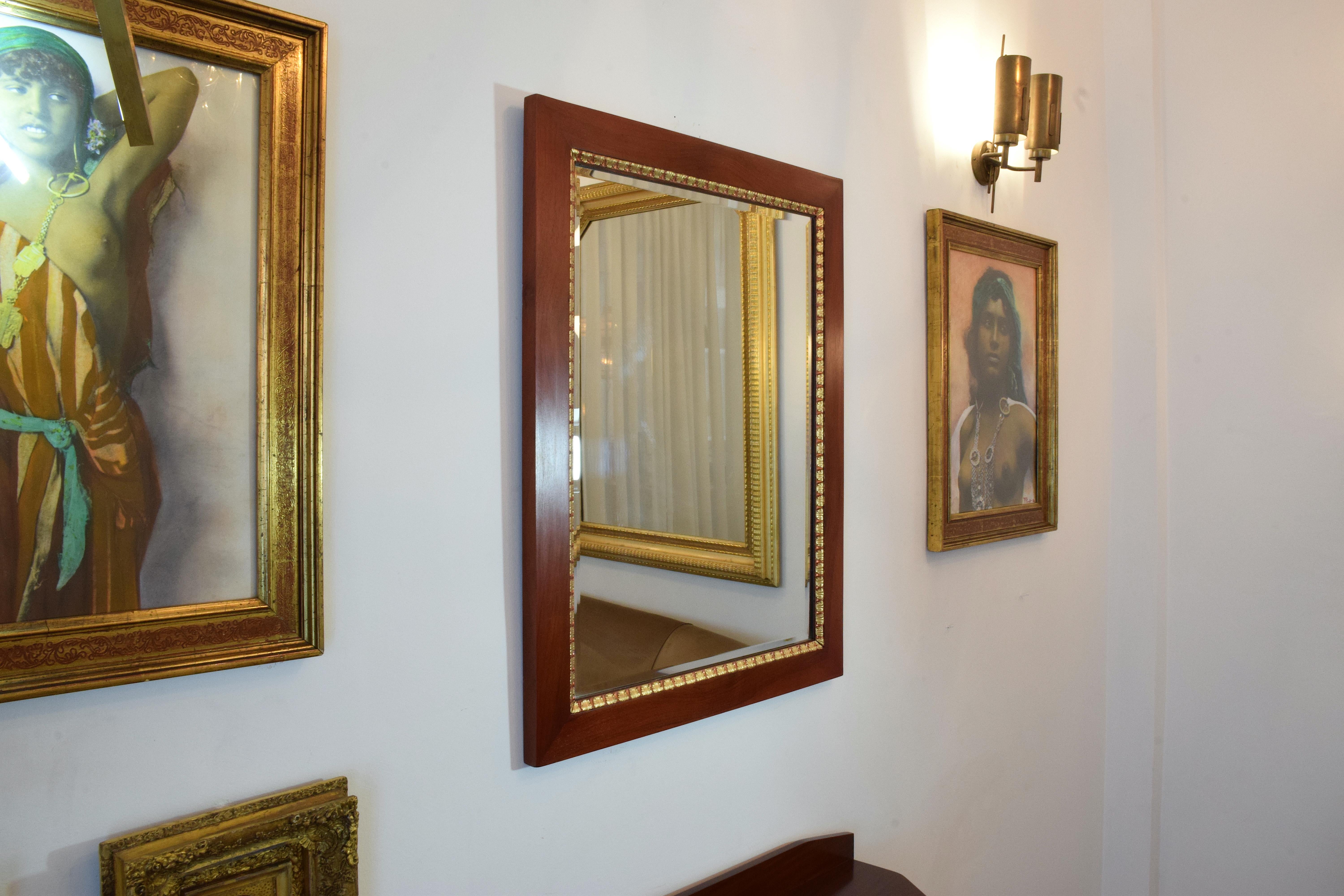 Neoclassical Revival Pair of Italian Mahogany Gold Leaf Mirrors, 1920s