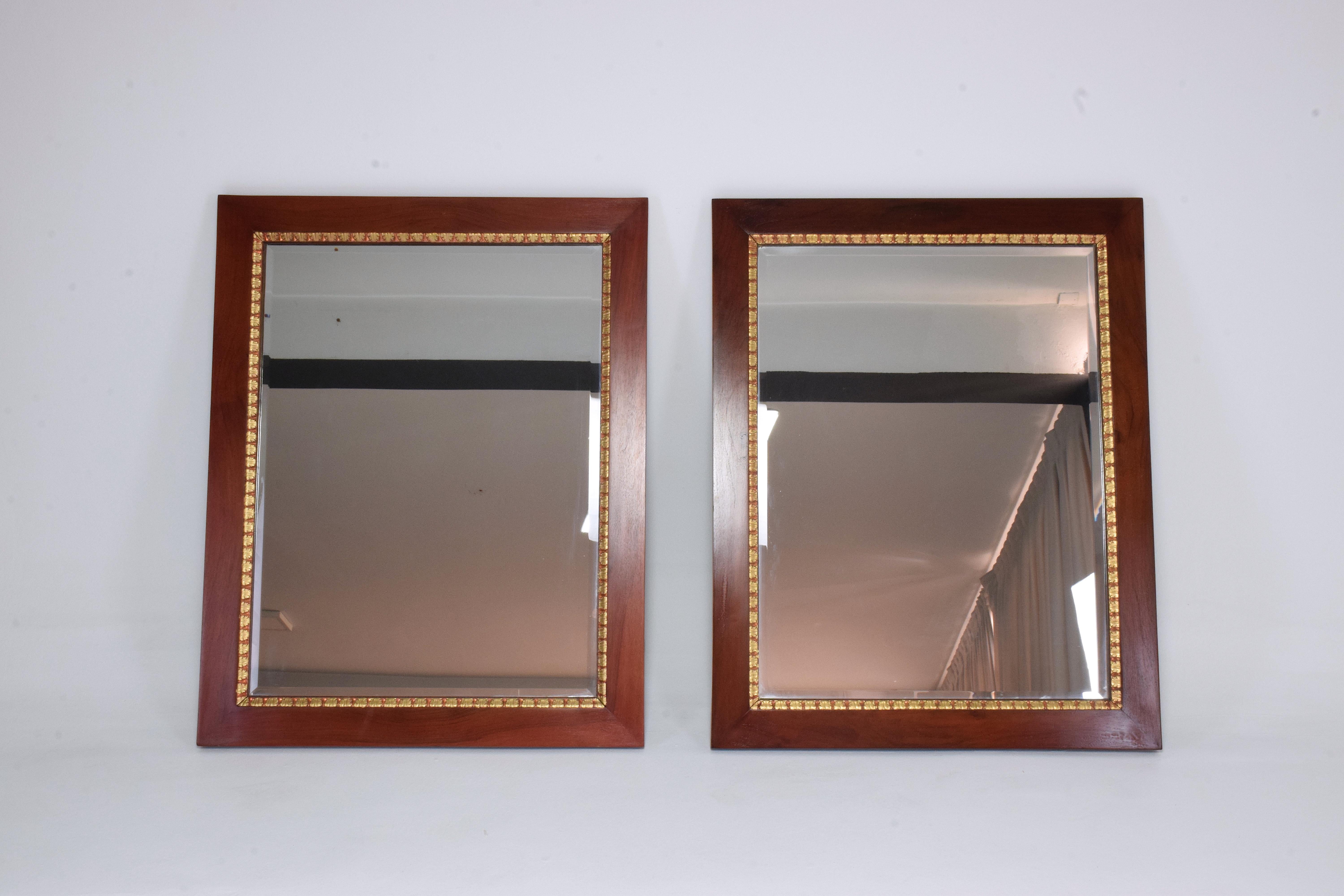 20th Century Pair of Italian Mahogany Gold Leaf Mirrors, 1920s