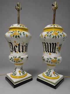 Pair of Italian Maiolica Apothecary Jars Converted to Lamps