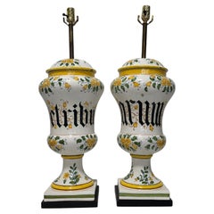 Pair of Italian Maiolica Apothecary Jars Converted to Lamps