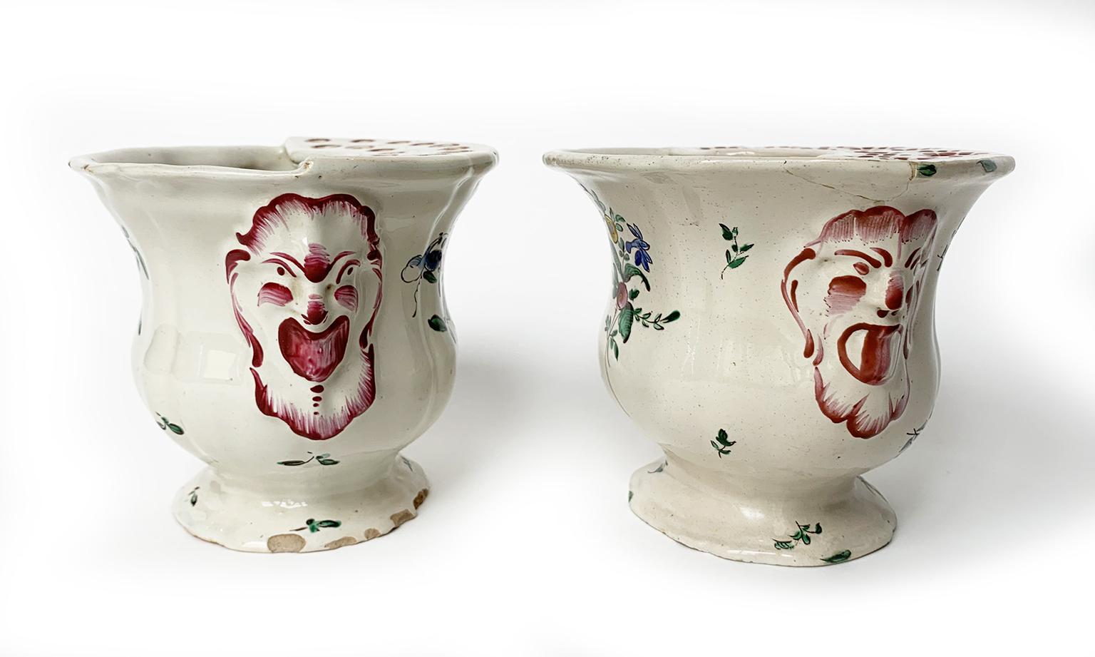 Glazed Pair of Italian Maiolica Flower Pots, Antonio Ferretti, Lodi, circa 1770 – 1780