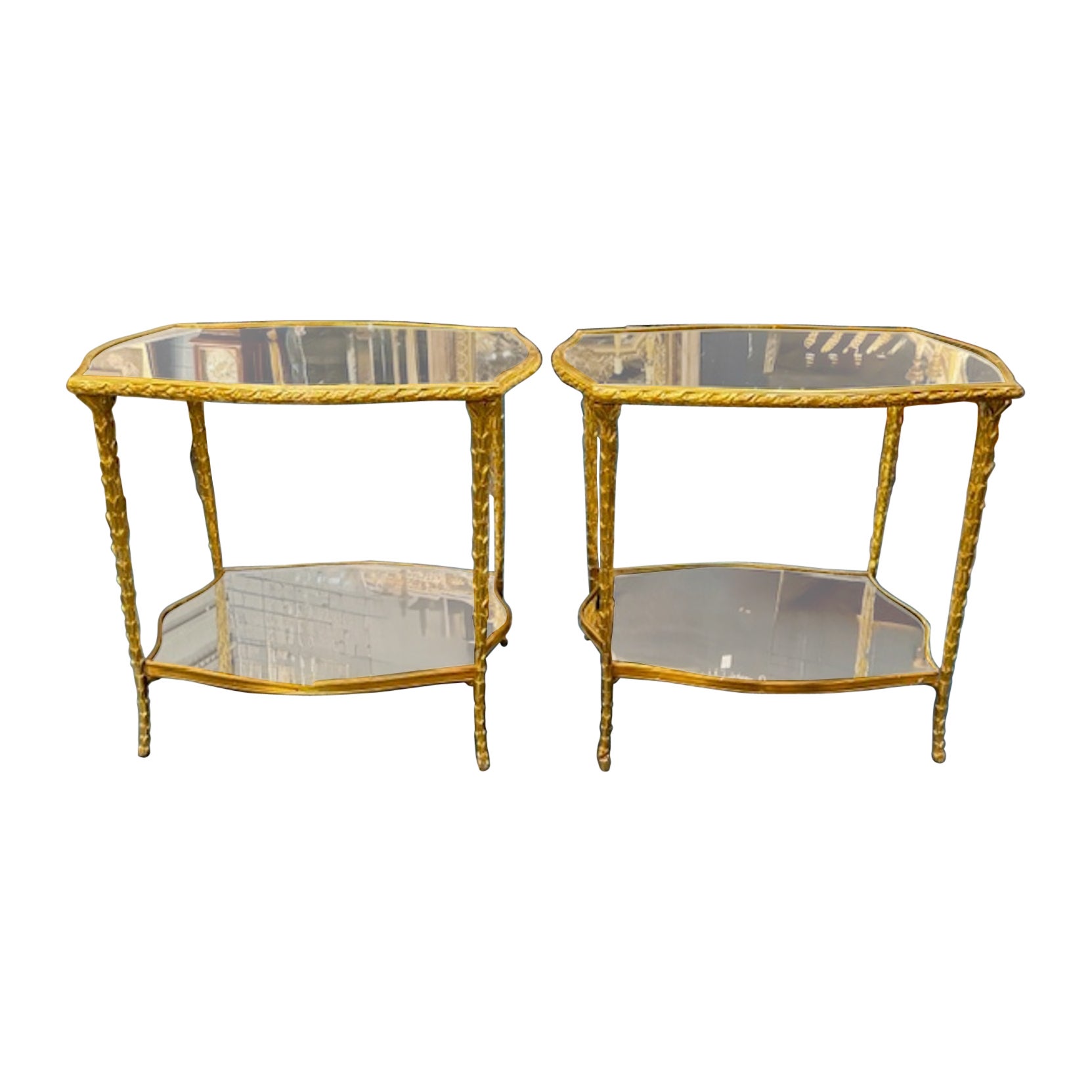 Pair of Italian Maison Bagues Manner Gilt Side Tables