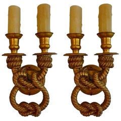 Pair of Italian Maison Baguès Style Bronze Knot Sconces