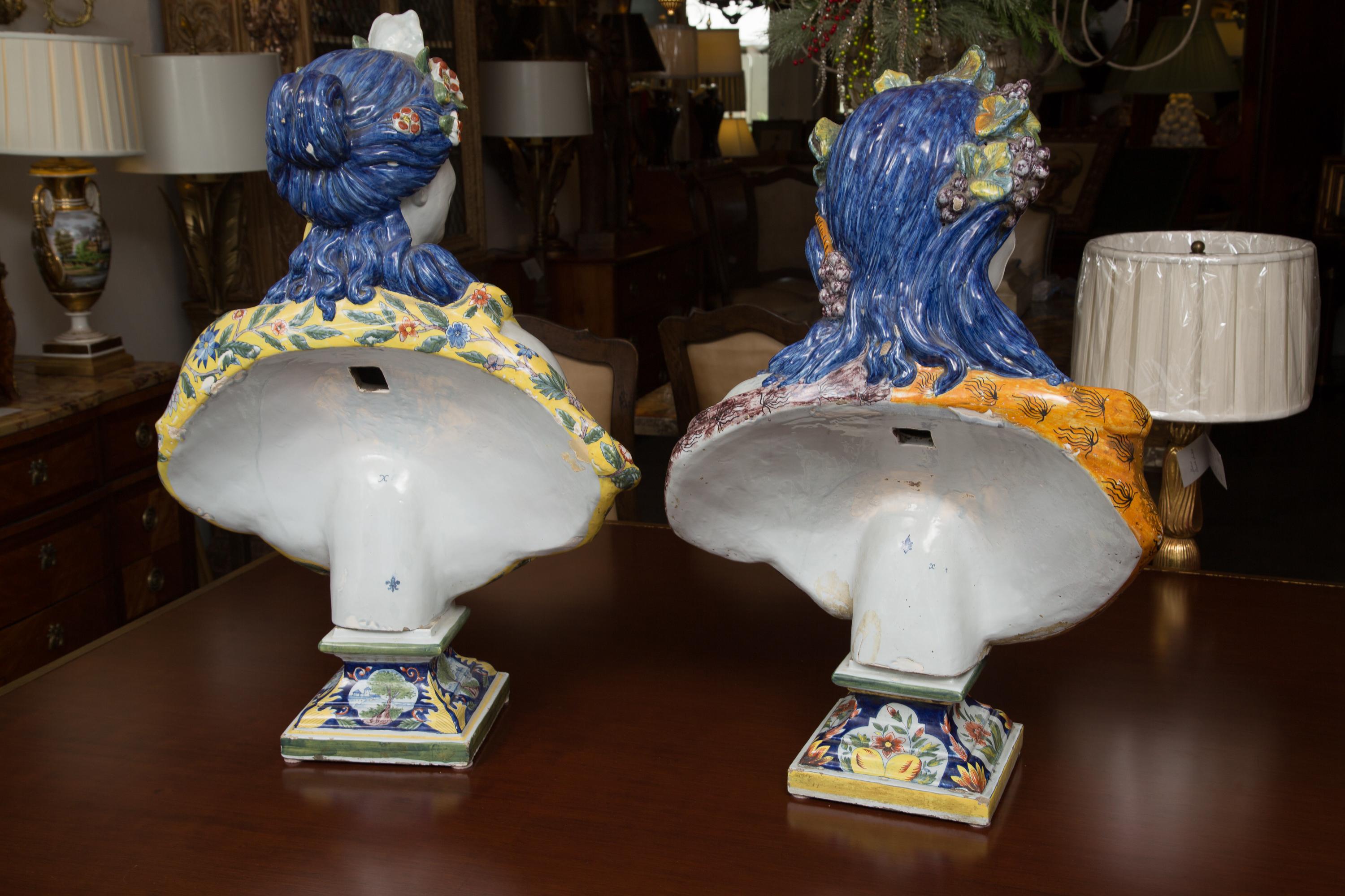 20th Century Pair of Italian Majolica Busts