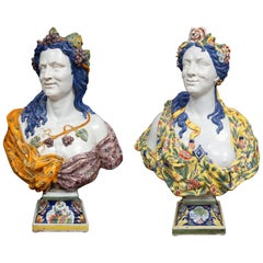 Pair of Italian Majolica Busts