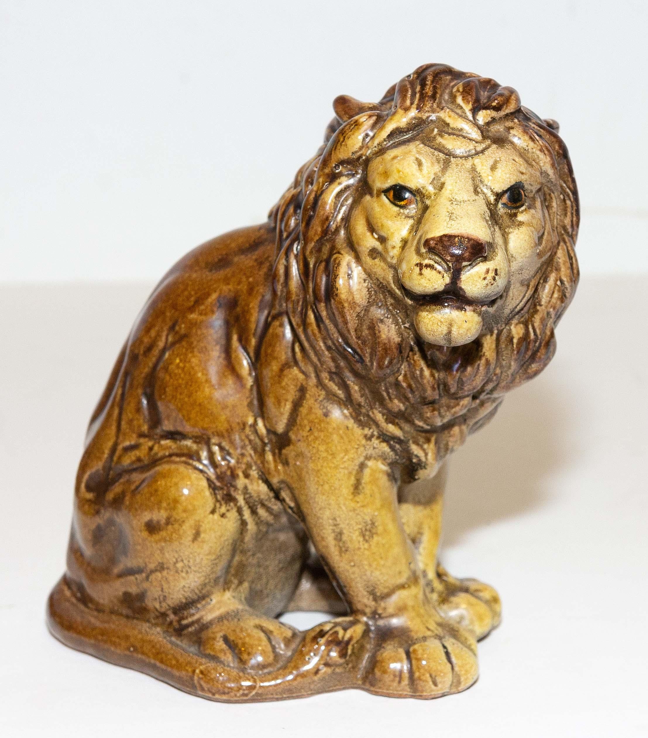 European Pair of Italian Majolica Lions