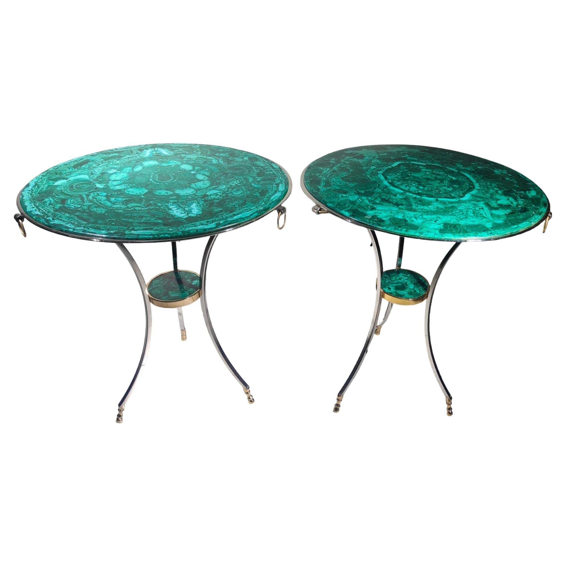 Pair Of Italian Malachite Tables For Sale