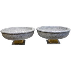 Vintage Pair of Italian Mangani Ceramic Pedestal Bowls