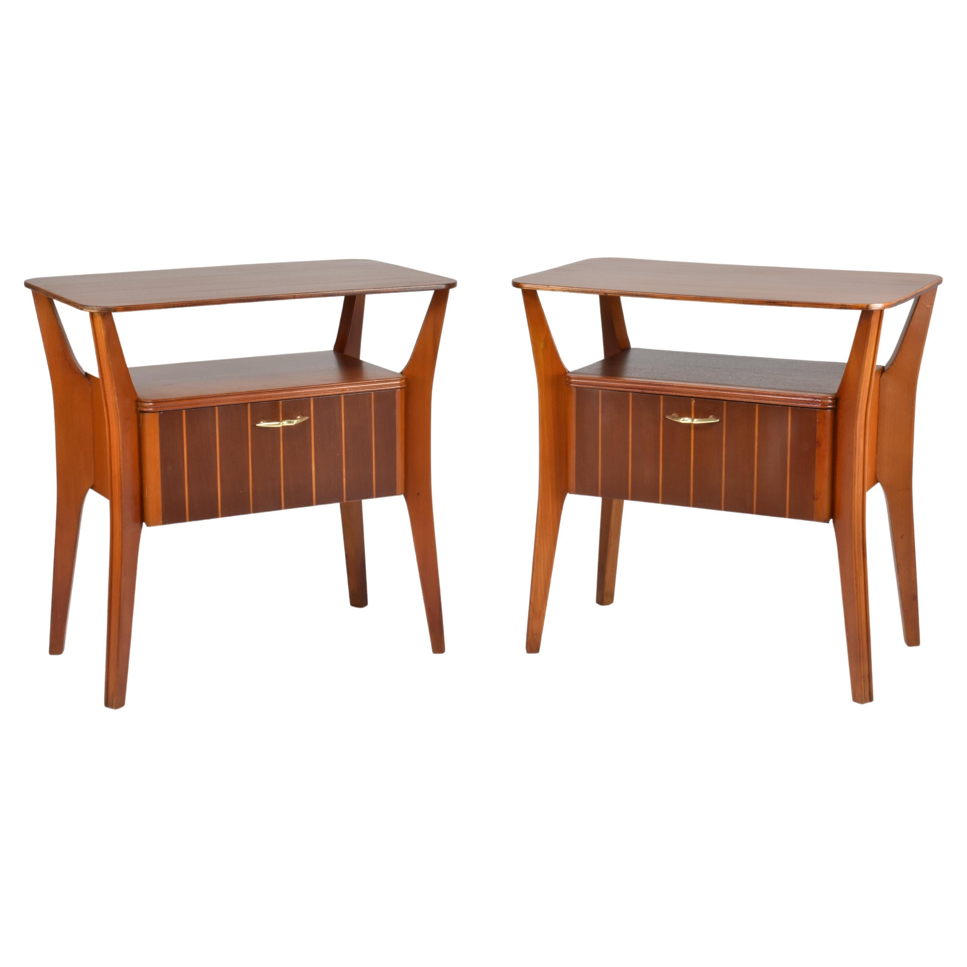 Paire de tables de nuit italiennes en érable attribuées à Gio Ponti pour Cantu, années 1950