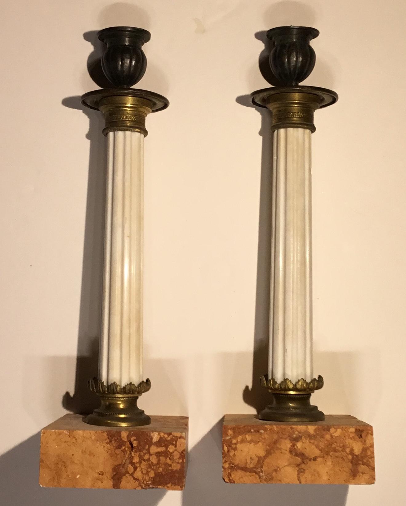 Pair of Italian Marbel and Bronze Candlestick 6