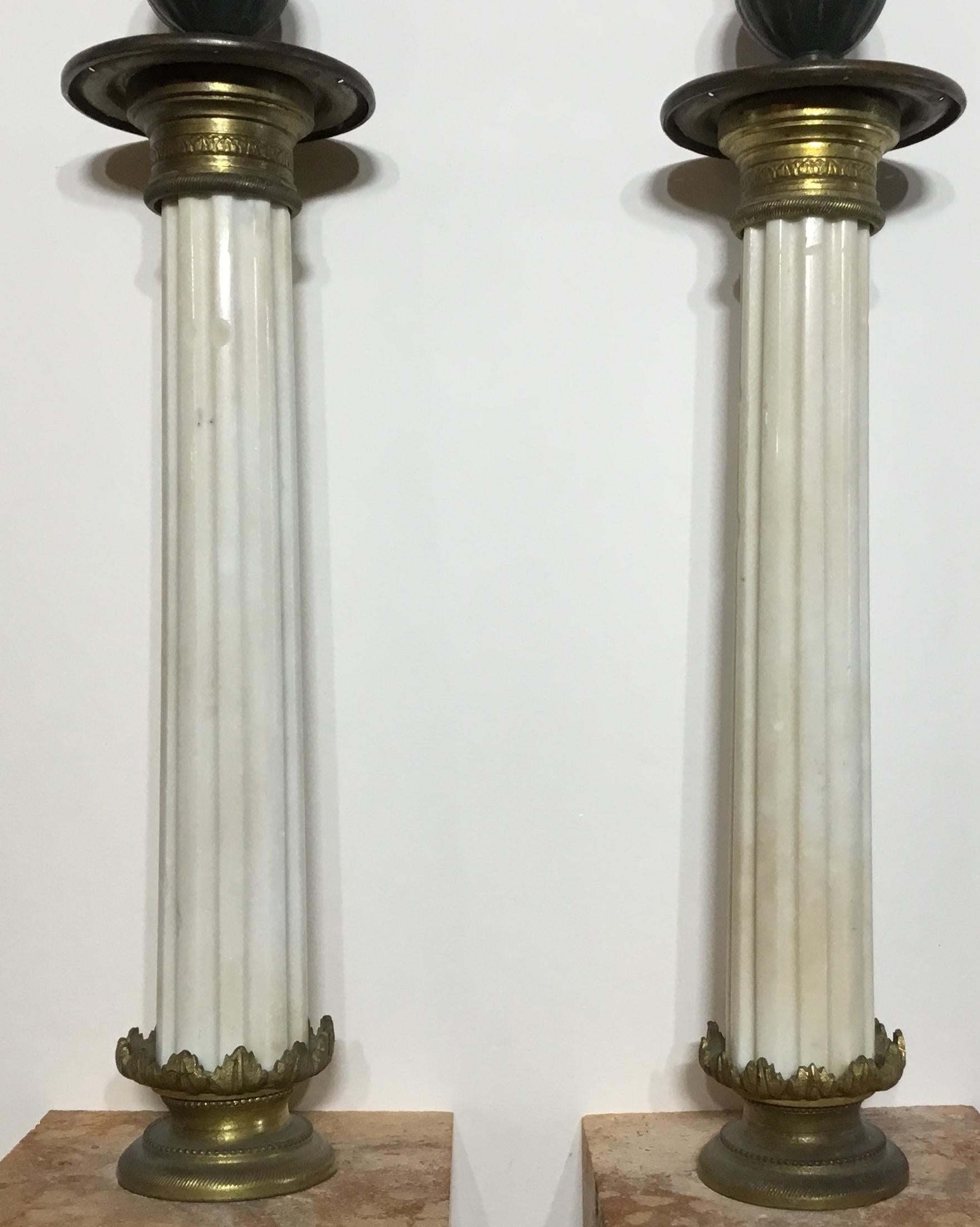 Early 20th Century Pair of Italian Marbel and Bronze Candlestick