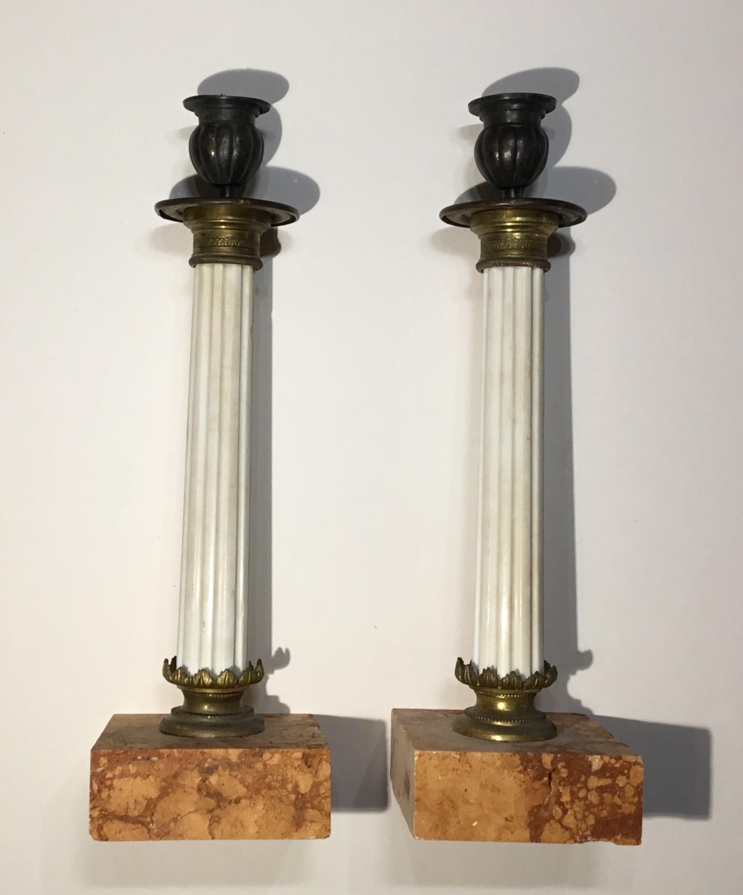 Pair of Italian Marbel and Bronze Candlestick 1